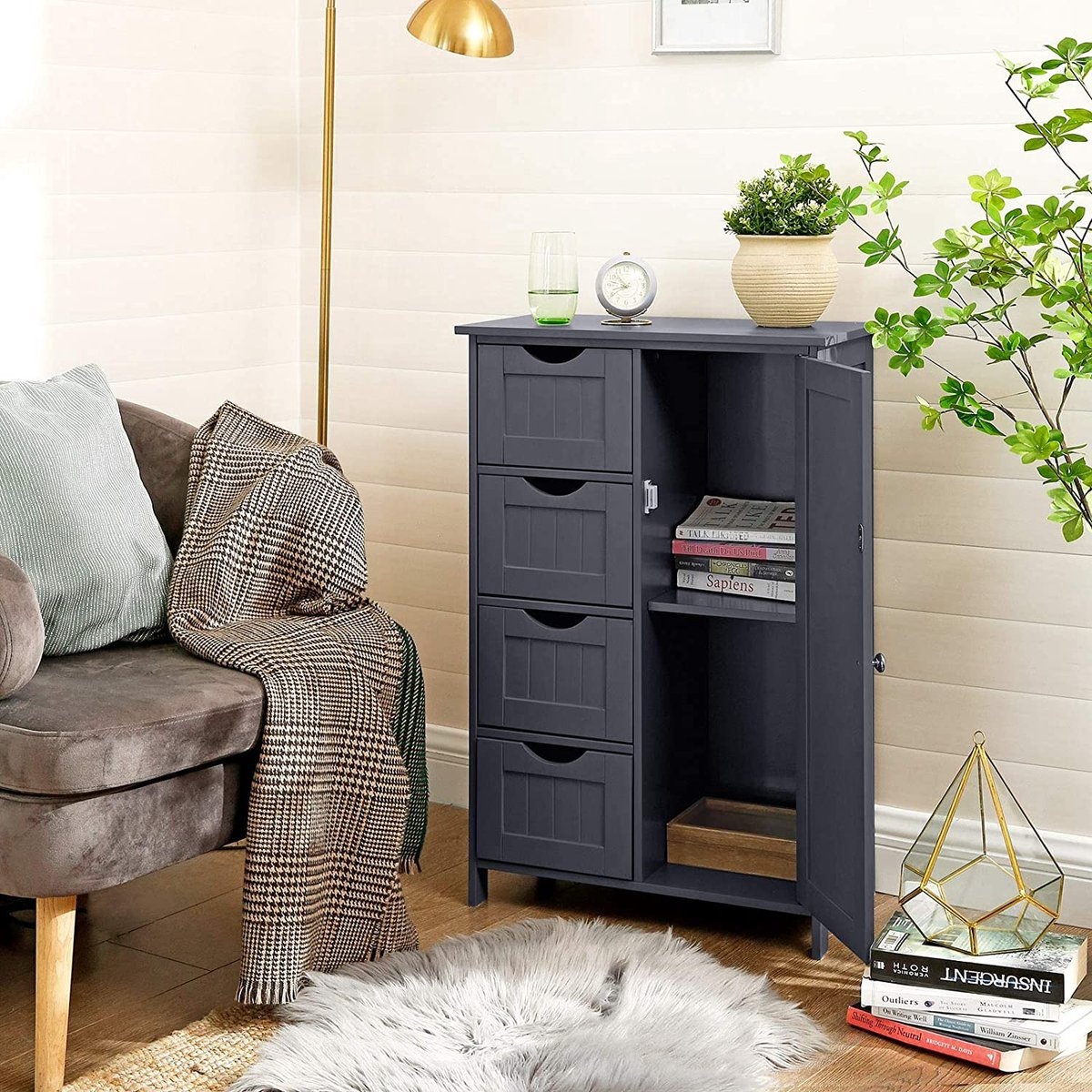 Bobbel Home Badkamerkast - 4 Lades - MDF - Grijs