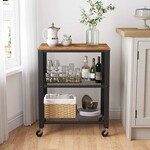 Parya Home Parya Home - Serving Cart on Wheels - Includes 2 Grid Shelves - 4 Wheels - Vintage - Dark Brown