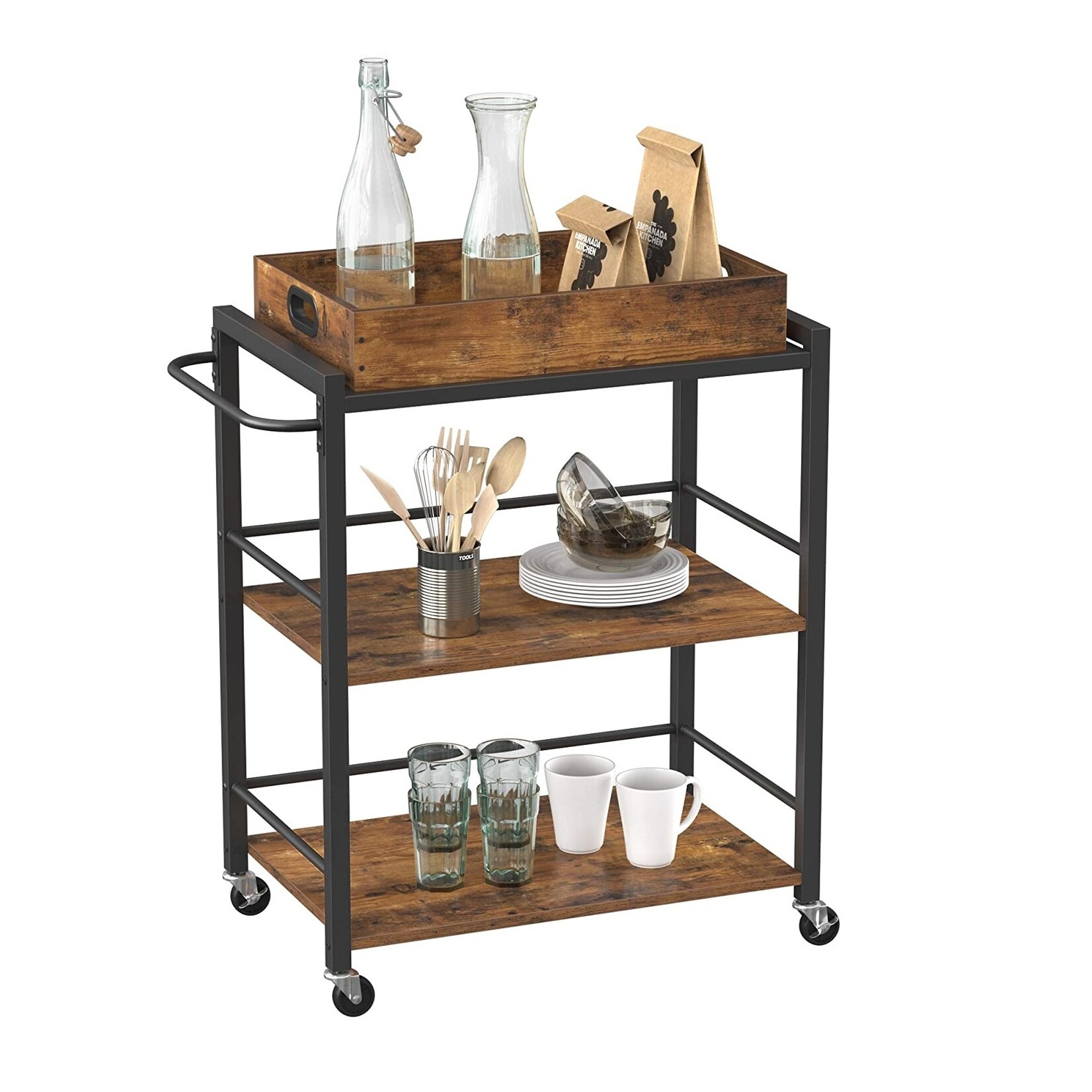 Parya Home Parya Home - Serving trolley - 3 Layers - With wheels - Industrial - Brown