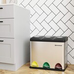 Parya Home Parya Home - Grijze Prullenbak - Metalen Pedaalemmer - 3 Scheidingsvakken - 24 Liter - Staal