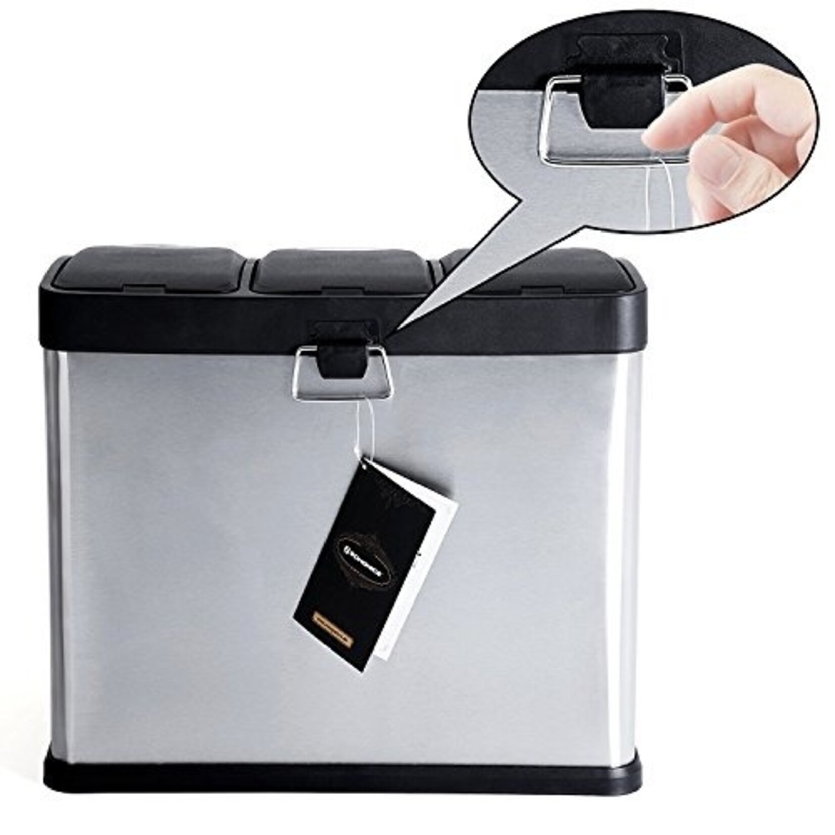 Parya Home Parya Home - Grey Trashcan - Metal Pedal bin - 3 Separation compartments - 24 Liter - Steel