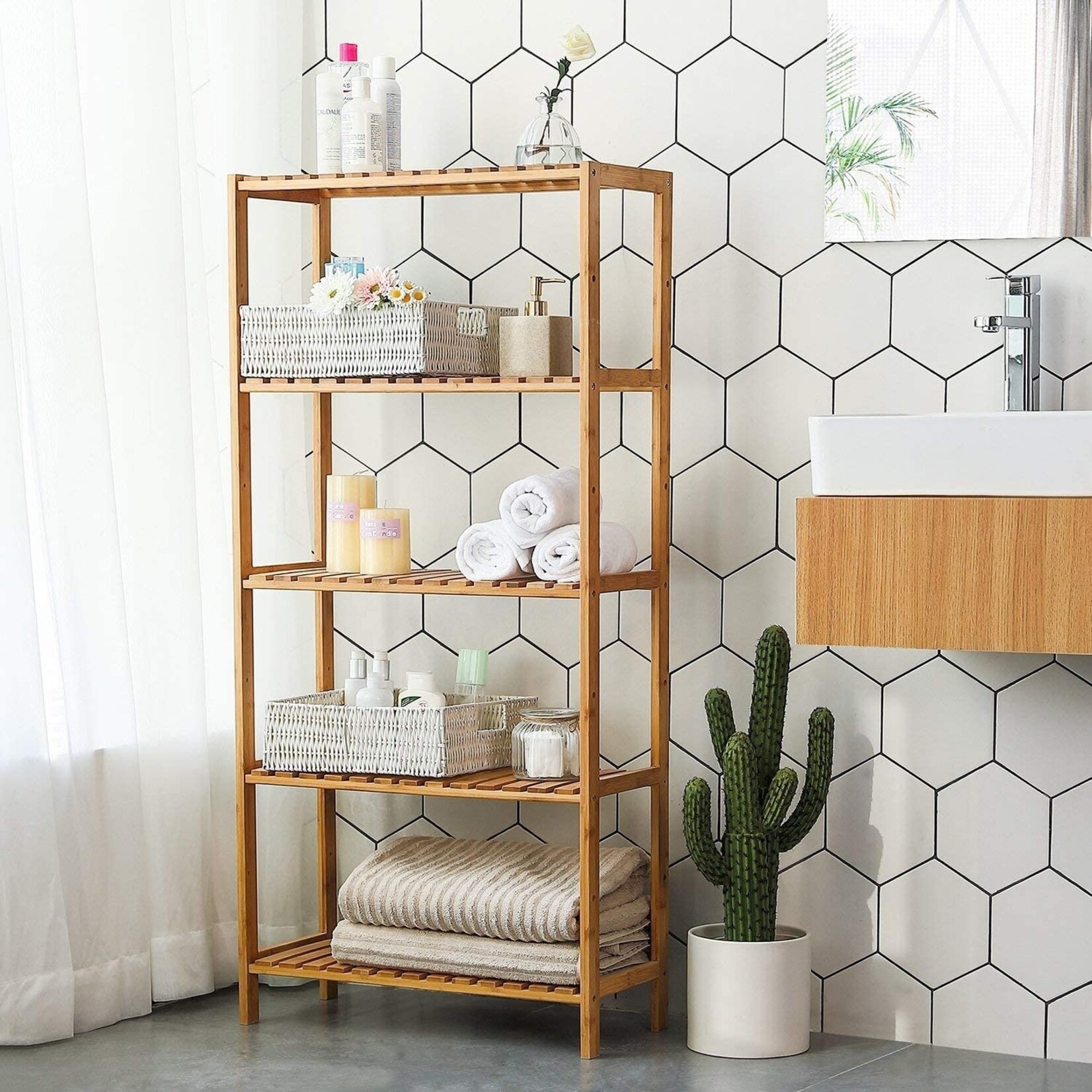 Parya Home Songmics - Bathroom Rack - Bamboo - 5 Shelves