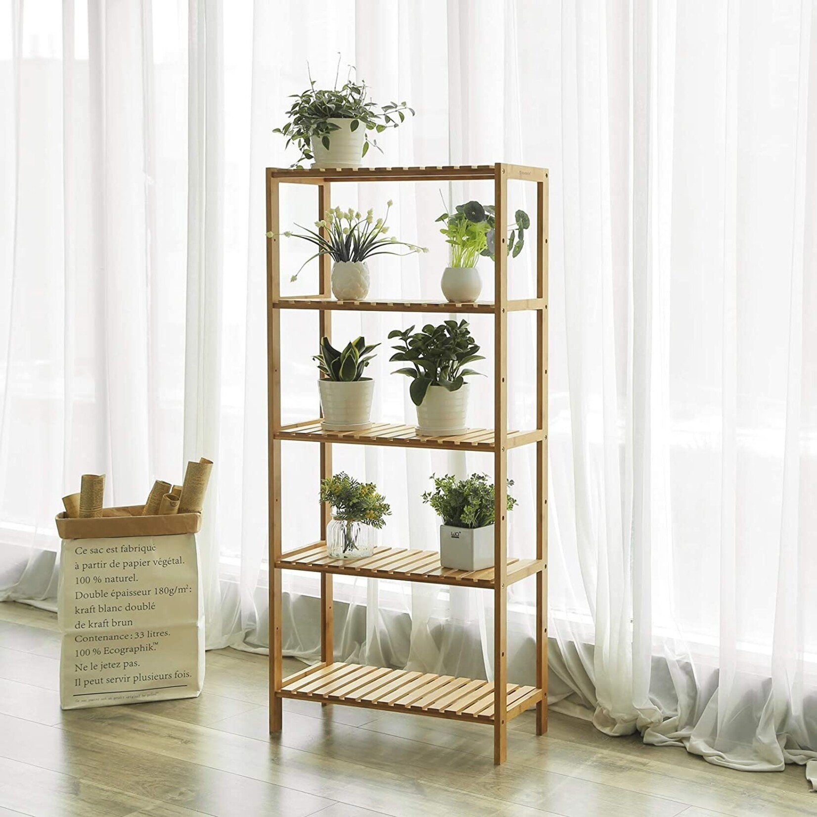 Parya Home Songmics - Bathroom Rack - Bamboo - 5 Shelves