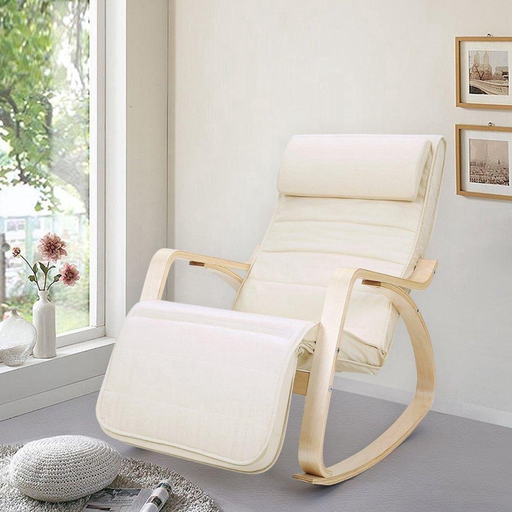 Bobbel Home Schommelstoel - Relaxstoel - Verstelbaar 5 standen - Naturel / Beige