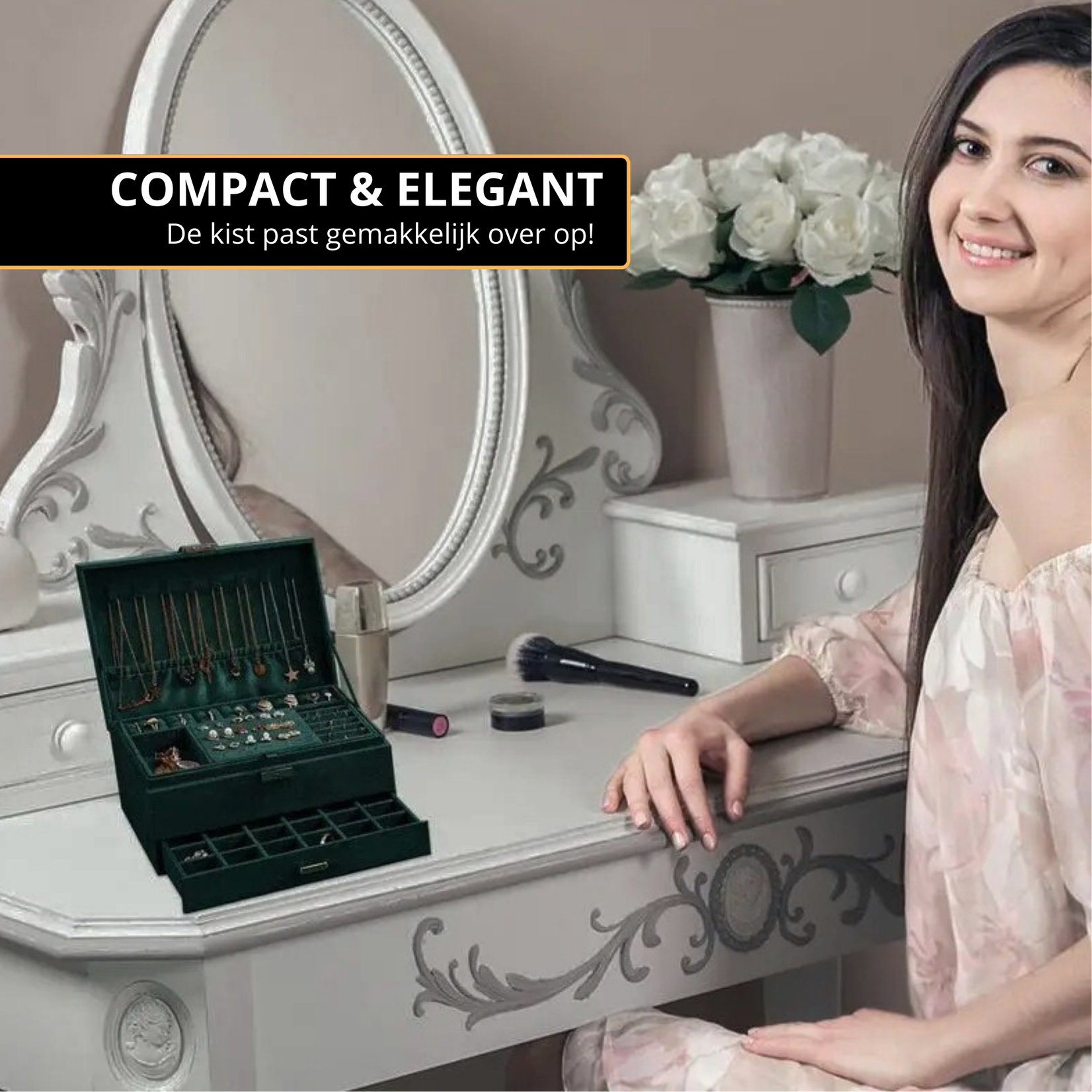 Bobbel Home Bobble Home - Luxury Jewelry Box - Velvet - Black - Rectangle - 18 Compartments - 11x24.5x18 cm