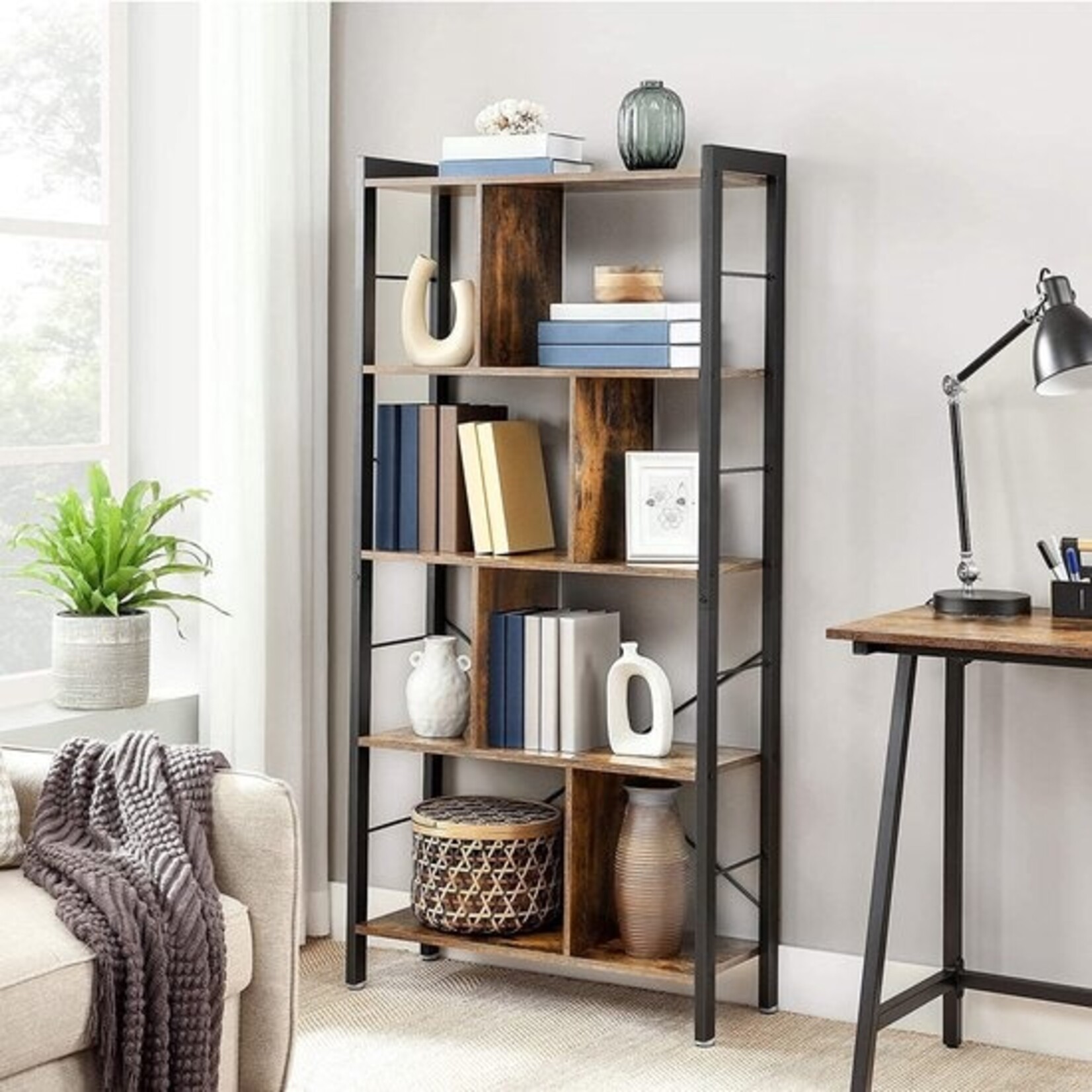 Bobbel Home Boekenkast Met 5 Niveaus - 127,5CM Archiefkast - Kast - Boekenkasten Industrieel