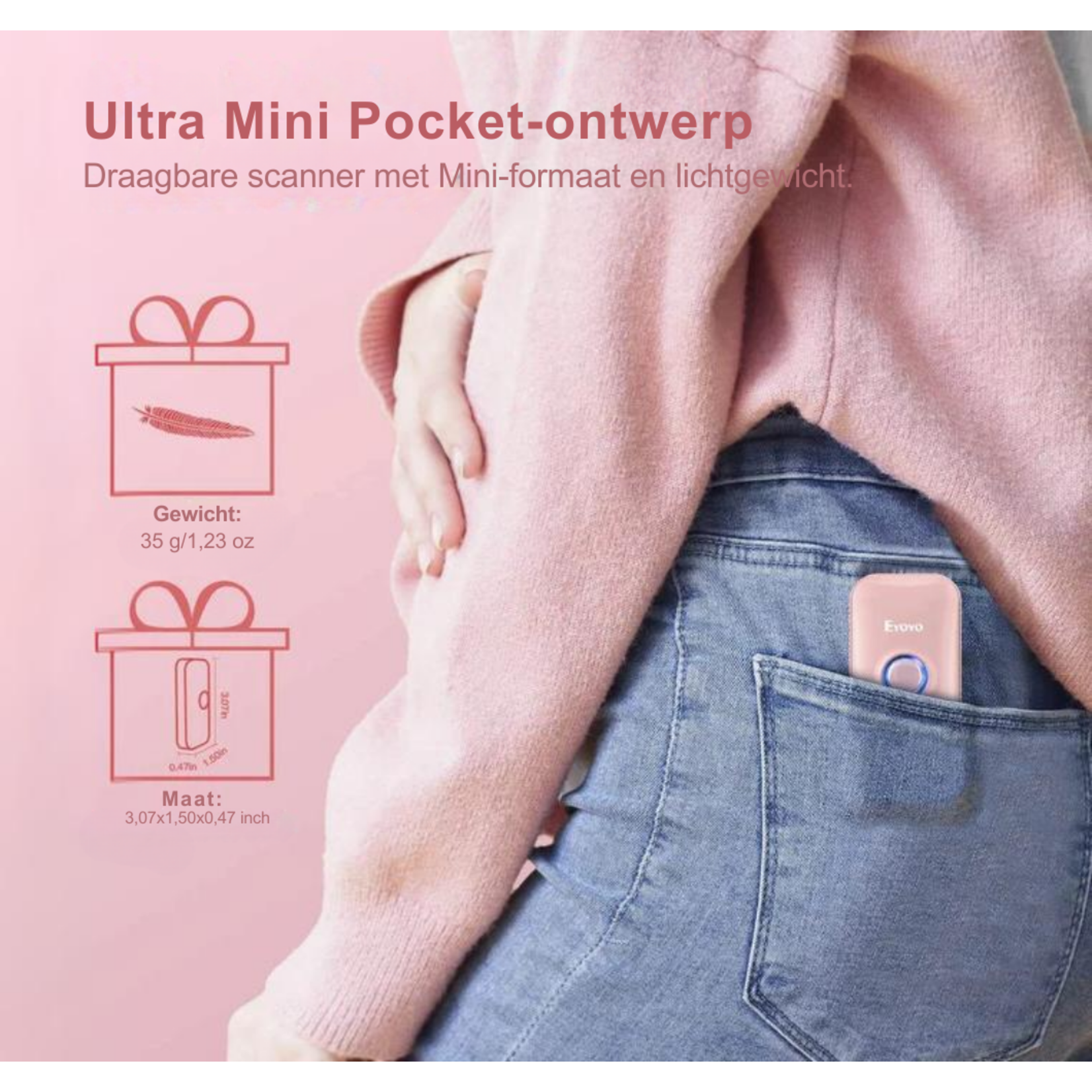 Parya Parya Official Draadloze Mini Barcode Scanner PINK - Wireless scanner - Handscanner - Proffesionele scanner - USB charger – EAN Scanner- Bluetooth – Dongle scanner