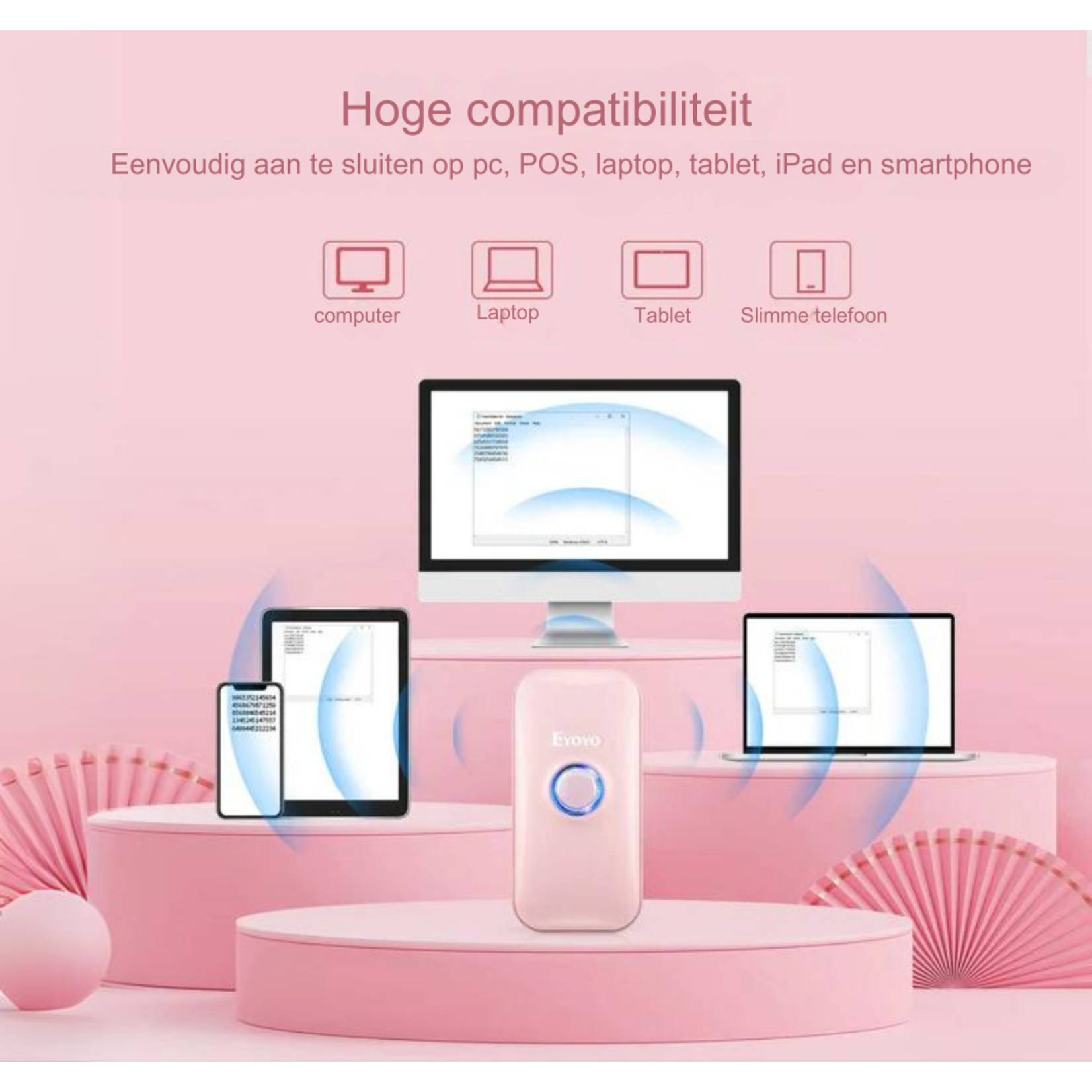 Parya Parya Official Wireless Mini Barcode Scanner PINK - Wireless scanner - Handheld scanner - Professional scanner - USB charger - EAN Scanner- Bluetooth - Dongle scanner