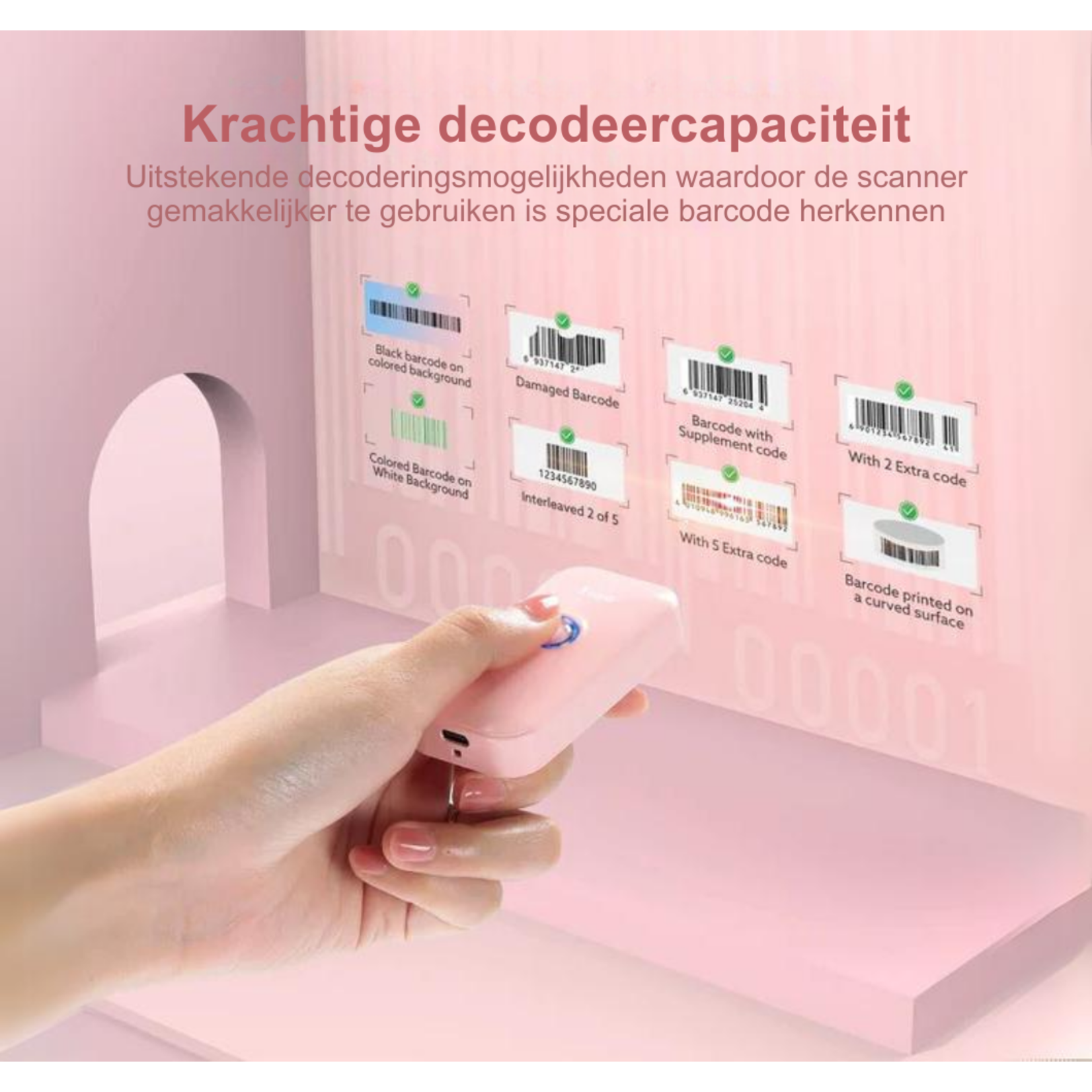 Parya Parya Official Wireless Mini Barcode Scanner PINK - Wireless scanner - Handheld scanner - Professional scanner - USB charger - EAN Scanner- Bluetooth - Dongle scanner