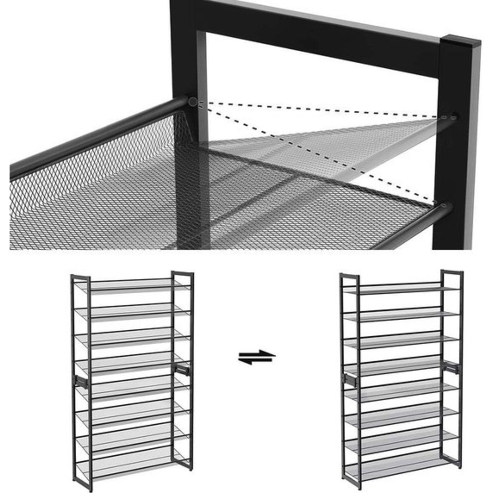 Shoe rack with 8 grids - Metal - Black