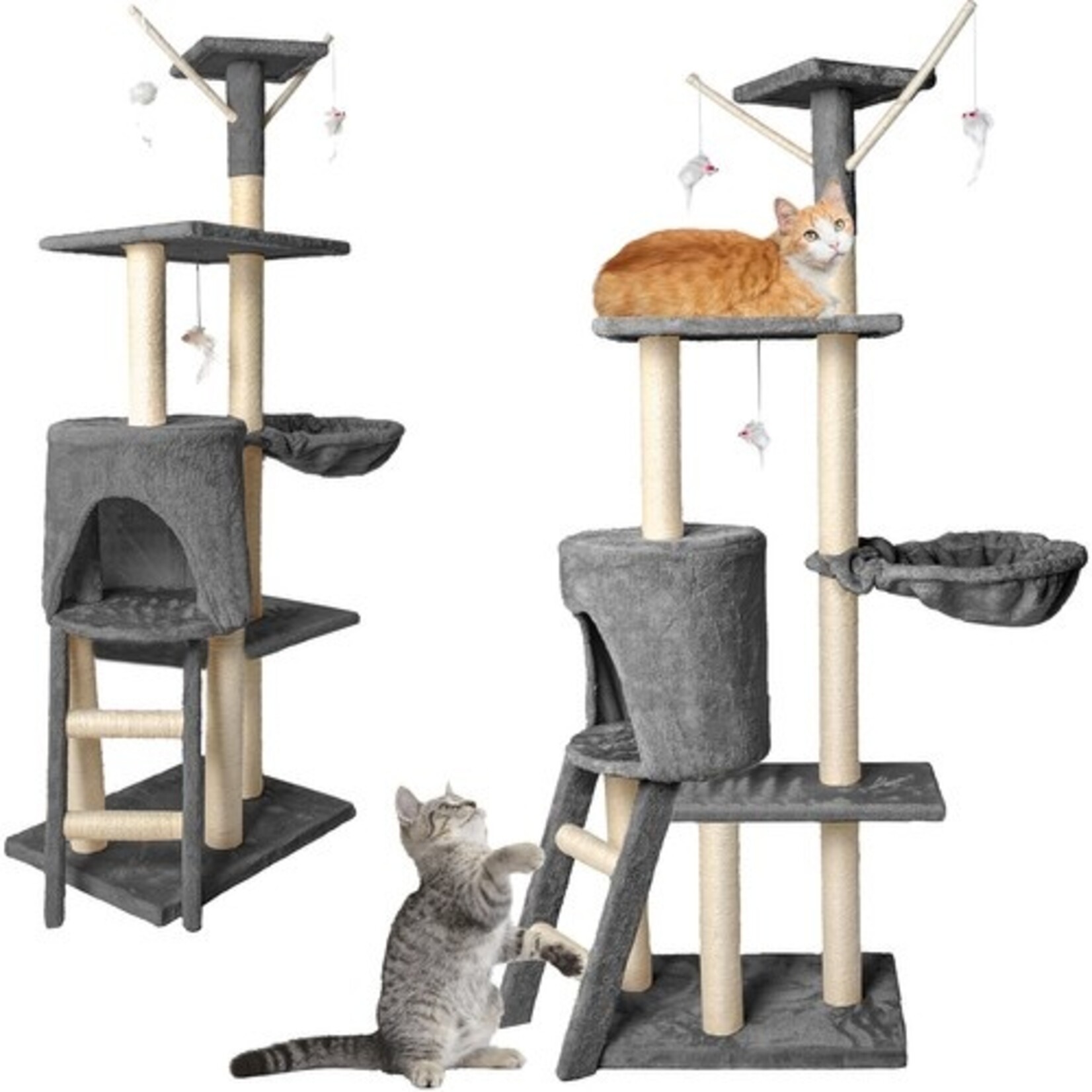 Bobbel Home Bobbel Home Krabpaal 138 cm – voor katten - 2 knuffelige uitkijkplatforms - grijs