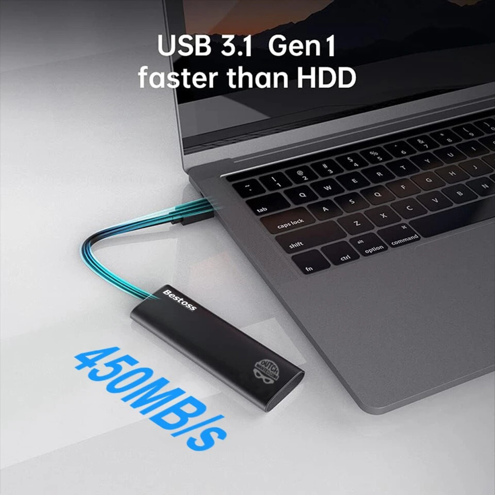 Dutch Wanted Dutch Wanted Bestoss Gen 2 Portable SSD External Hard Drive - Fast writing speed of 450mb p/s - 256GB of Solid State Storage - Plug and play - Portable storage - External PC or laptop storage - USB 3.2 - Hard drive expansion