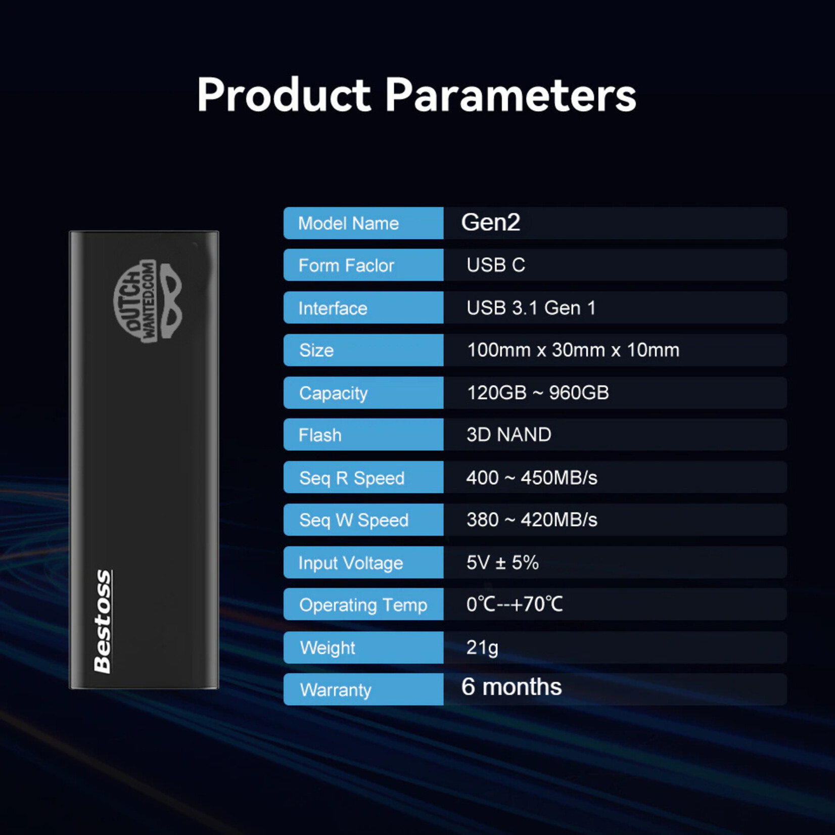 Dutch Wanted Dutch Wanted Bestoss Gen 2 Portable SSD External Hard Drive - Fast writing speed of 450mb p/s - 512GB of Solid State Storage - Plug and play - Portable storage - Storage external PC or laptop - USB 3.2 - Hard drive expansion