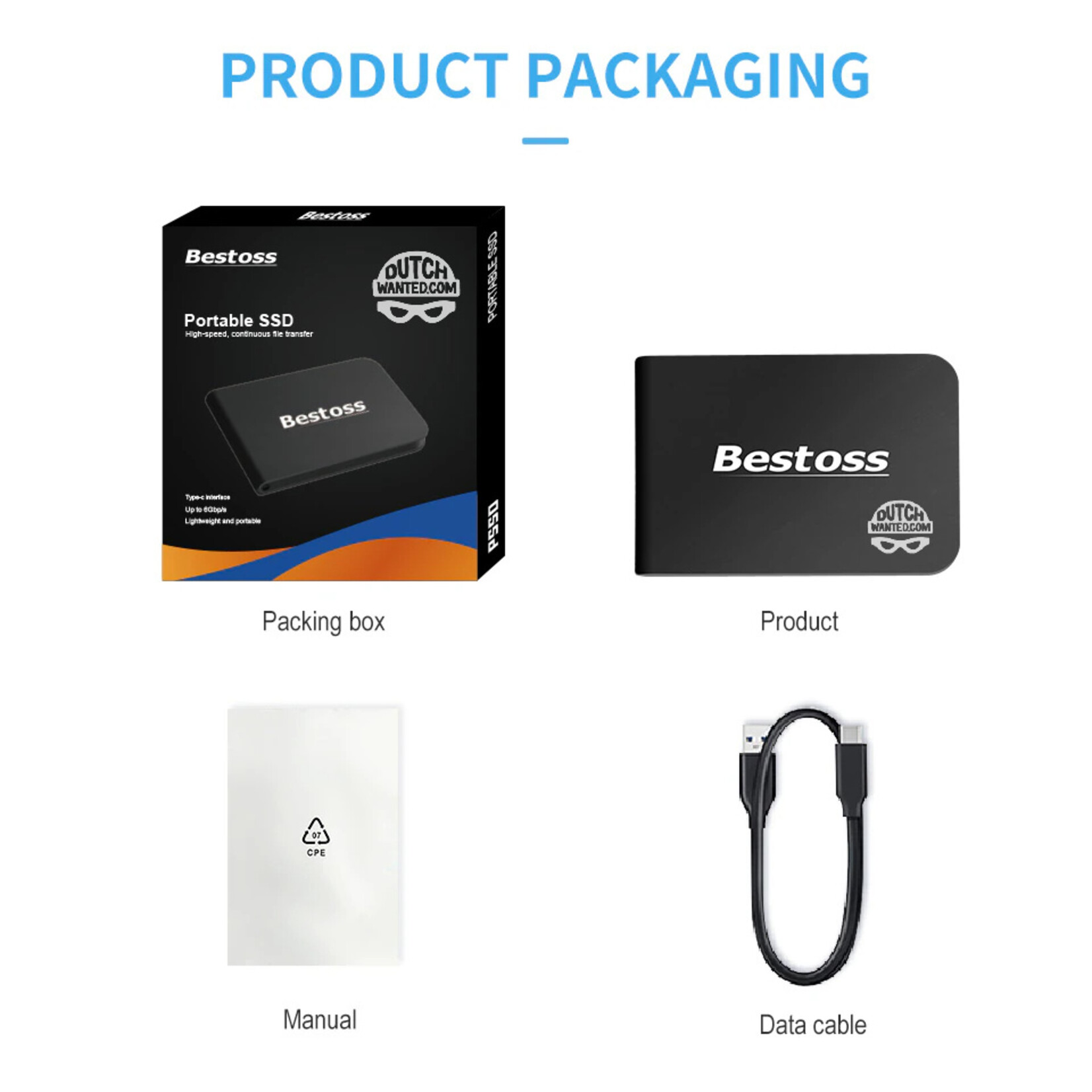 Dutch Wanted Dutch Wanted Bestoss Gen 1 Portable SSD External Hard Drive - Fast writing speed of 450mb p/s - 256GB of Solid State Storage - Plug and play - Portable storage - External PC or laptop storage - USB 3.2 - Hard drive expansion