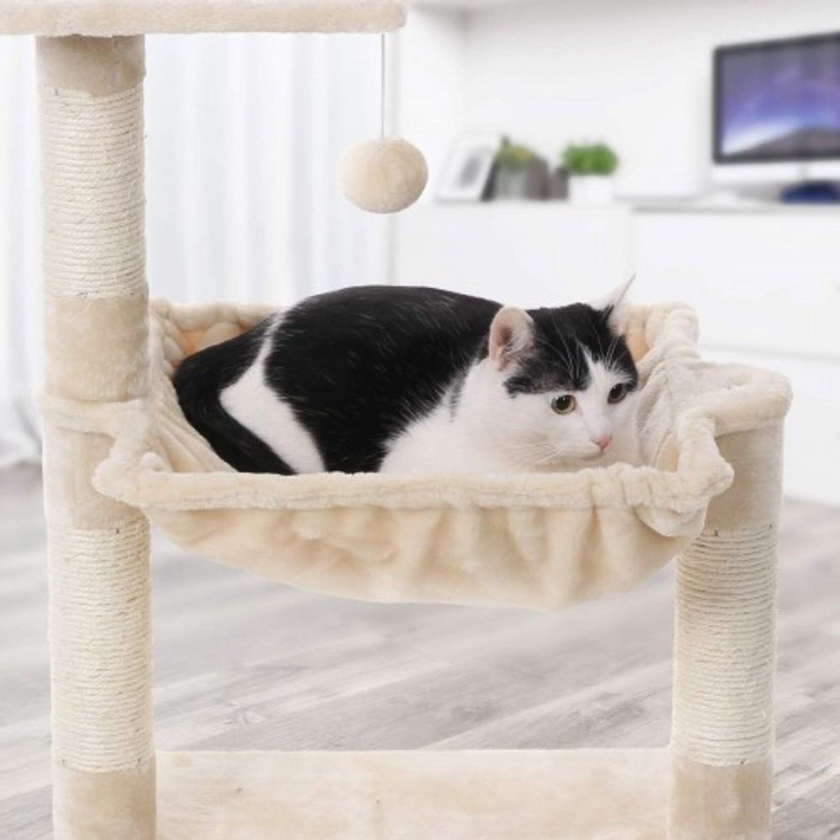 Bobbel Home Bobbel Home - Stabiele kattenboom met pluche hangmat - krabpaal met ligbed - 70 cm beige