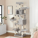Bobbel Home Bobble Home - Cat Tree, 206 cm cat tower with 13 scratching posts, 2 perches, 2 caves, basket, hammock, pompoms, Light Gray