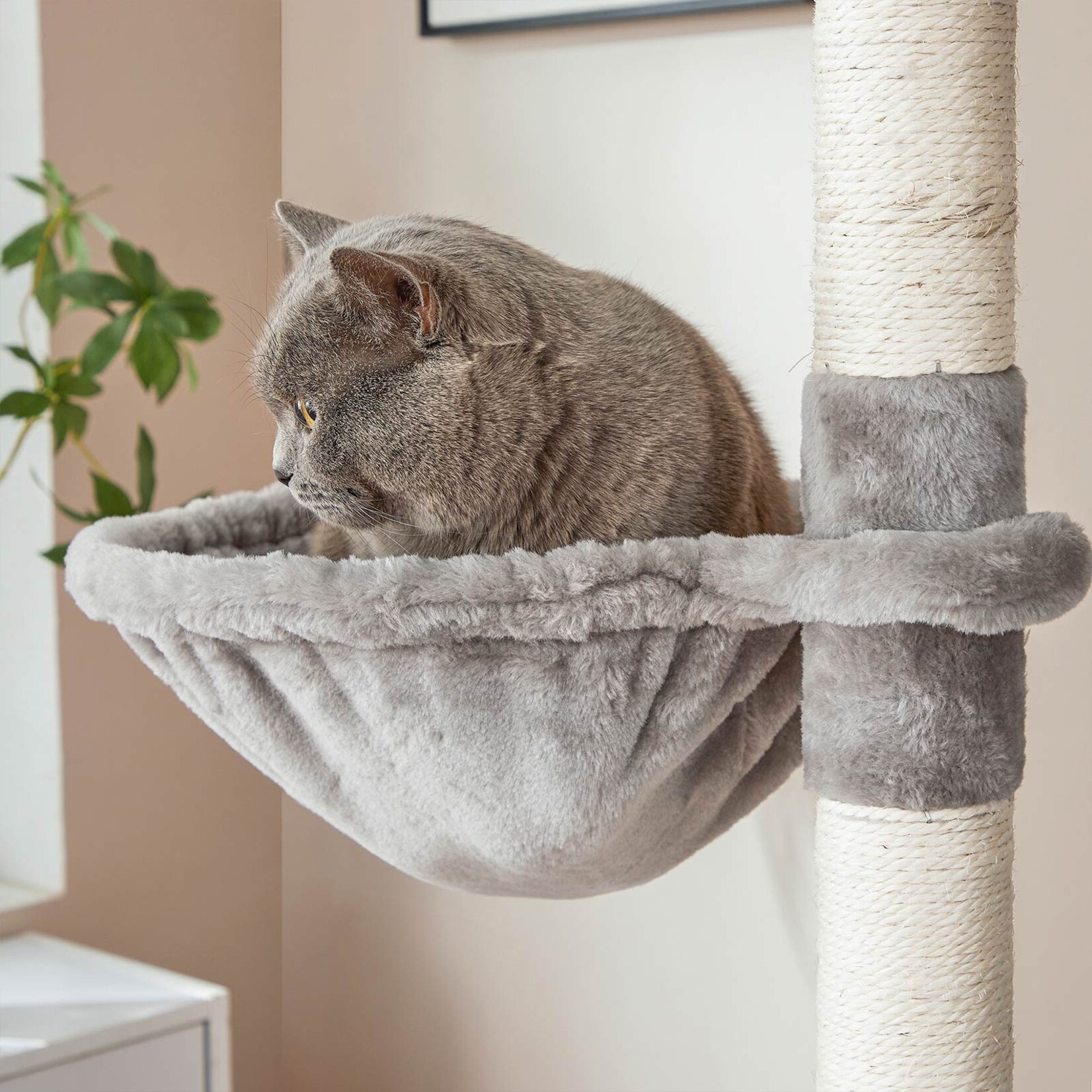 Bobbel Home Bobble Home - Cat Tree, 206 cm cat tower with 13 scratching posts, 2 perches, 2 caves, basket, hammock, pompoms, Light Gray