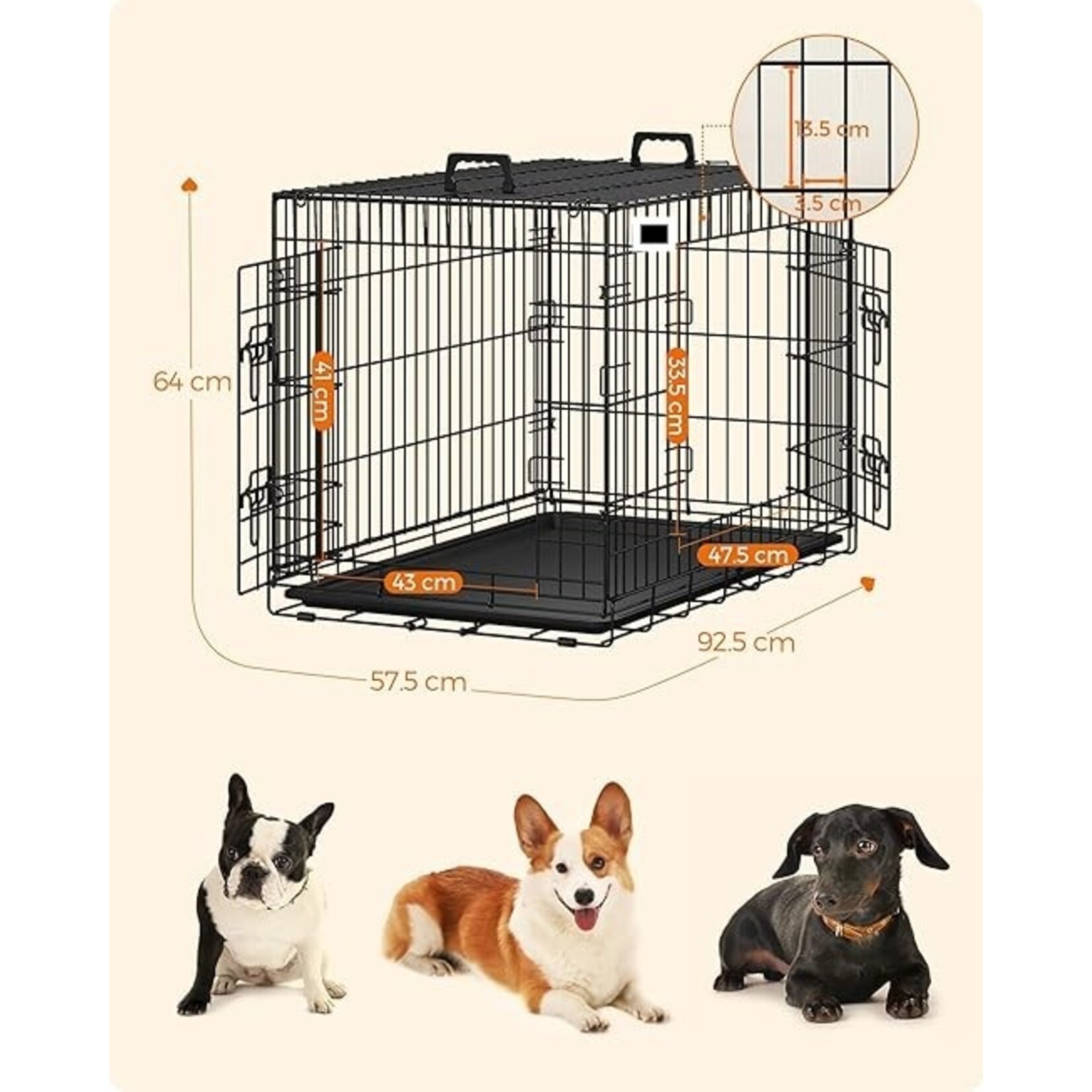 Bobbel Home Bobbel Home - Hondenkooi 2 deuren - hondenbox - transportbox opvouwbaar draadkooi - katten, konijnen, gevogelte kooi - zwart 107 x 70 x 77,5 cm