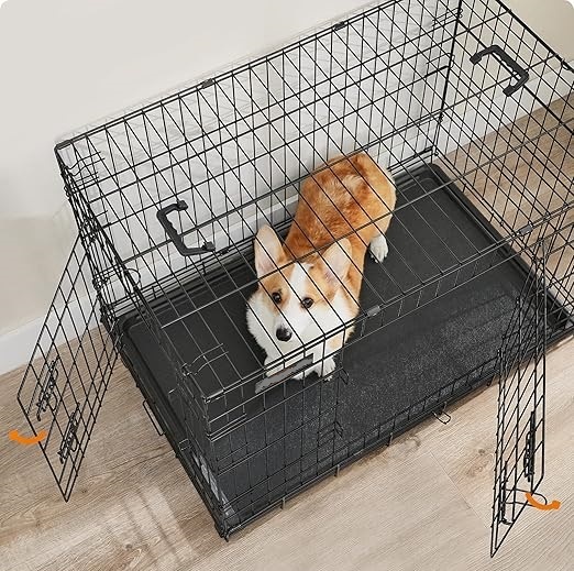 Bobbel Home - Hondenkooi 2 deuren - hondenbox - transportbox opvouwbaar draadkooi - katten, konijnen, gevogelte kooi - zwart 122 x 74,5 x 80,5 cm