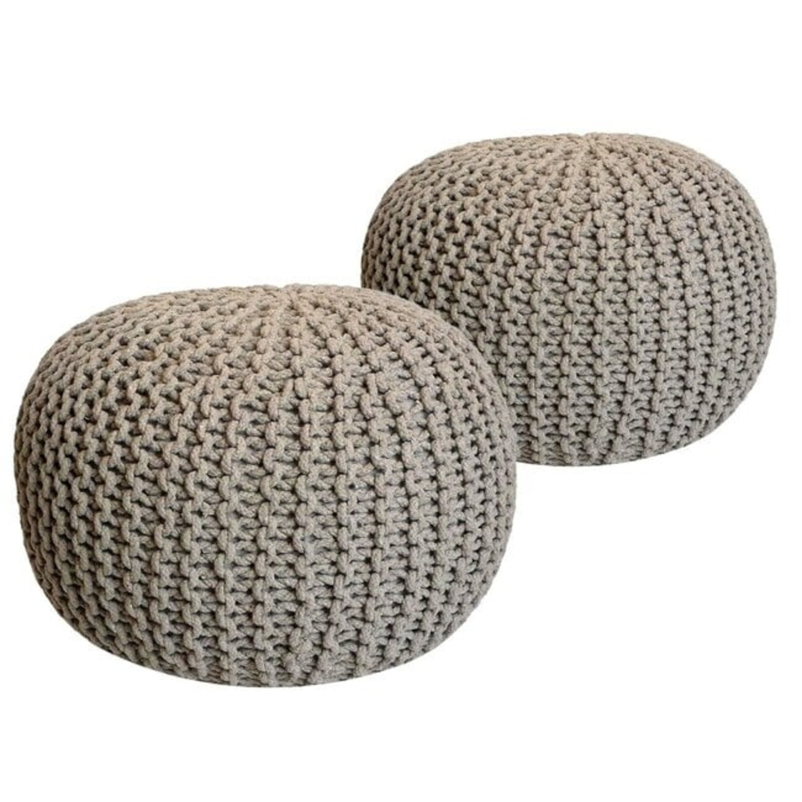 Bobbel Home Stool -  Pouf - SET 2 pieces - 55 cm H 37 cm - Beige - Coarse knitted look - durable