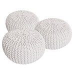 Bobbel Home Bobbel Home - Poef - set 3-delig - 55 cm (Diameter) x 37cm - Wit - Grof gebreide look