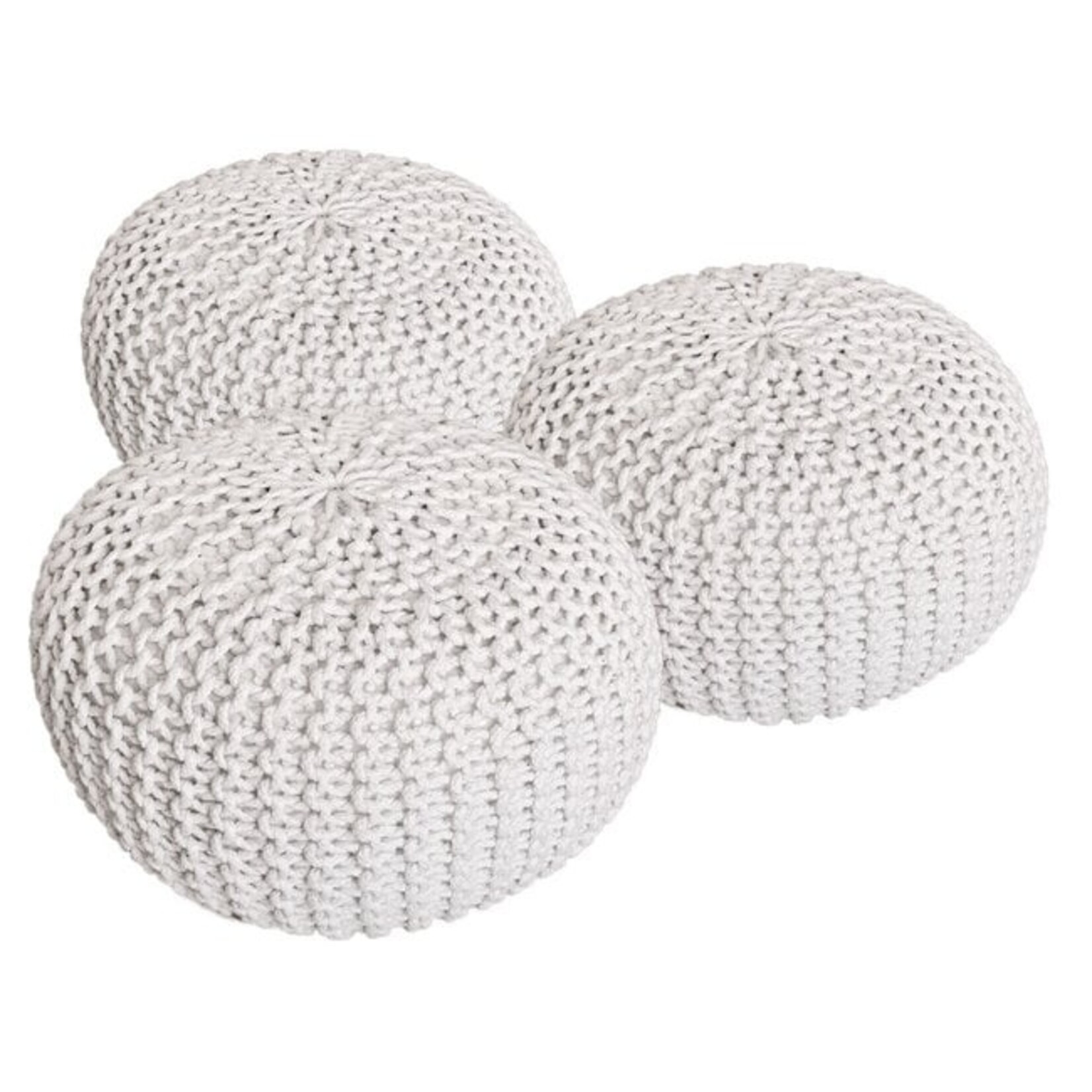 Bobbel Home Bobble Home - Pouf - set 3-piece - 55cm (Diameter) x 37cm - White - Coarse knitted look