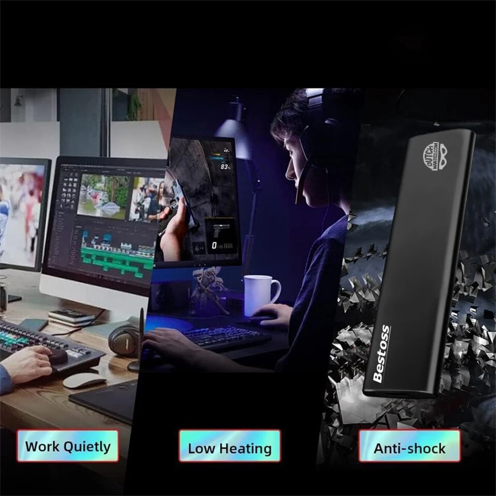 Dutch Wanted Dutch Wanted Bestoss Gen 2 Draagbare SSD Externe Harde Schijf - Snelle writing speed van 450mb p/s - 512GB aan Solide State Opslag - Plug and play - Portable storage - Opslag extern pc of laptop - USB 3.2 - Harde schijf expansion