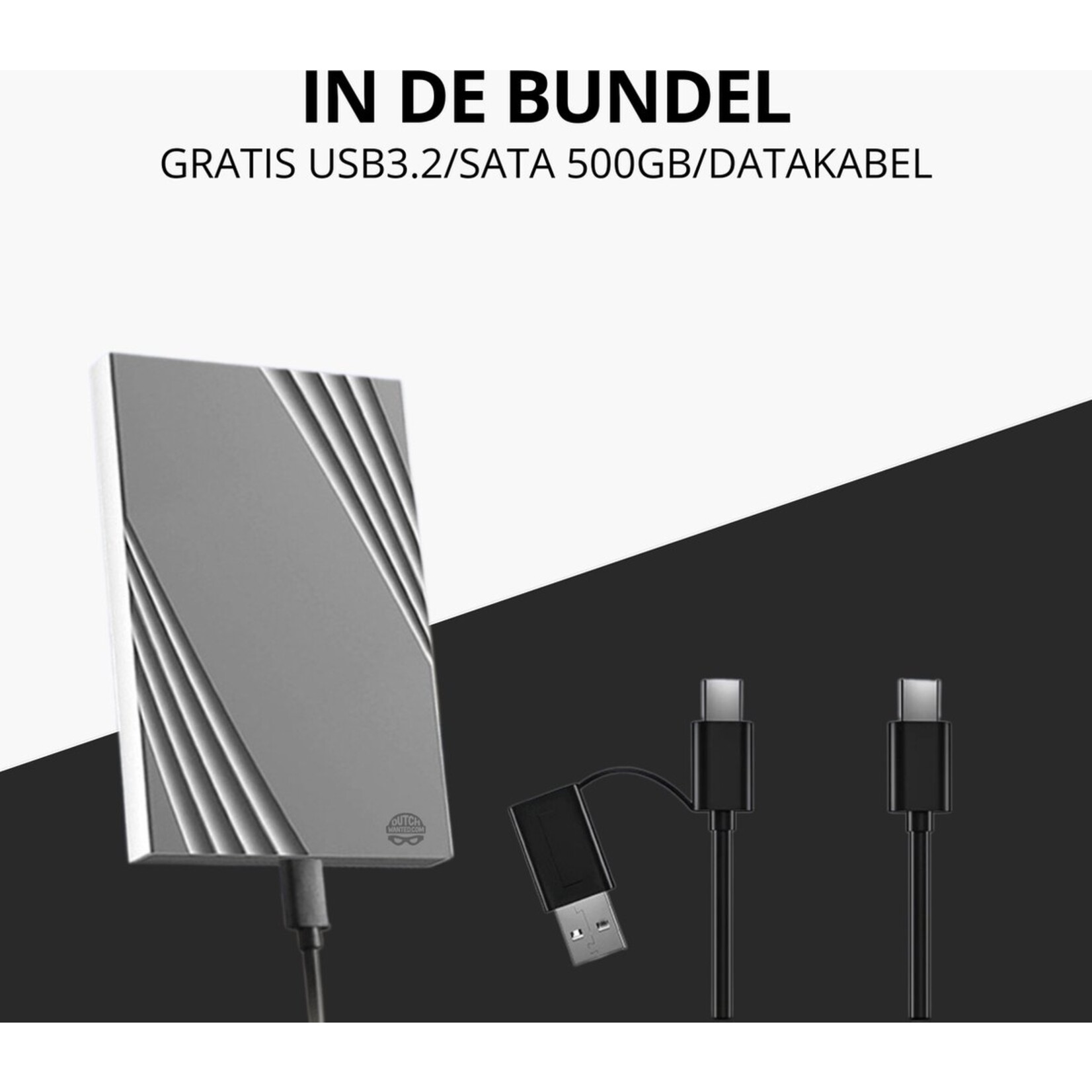 Dutch Wanted Dutch Wanted Ultra Glance Draagbare SSD Externe Harde Schijf - Snelle writing speed van 550mb p/s - aan Solide State Opslag - Plug and play - Portable storage - Opslag extern pc of laptop - USB 3.2 - Harde schijf expansion