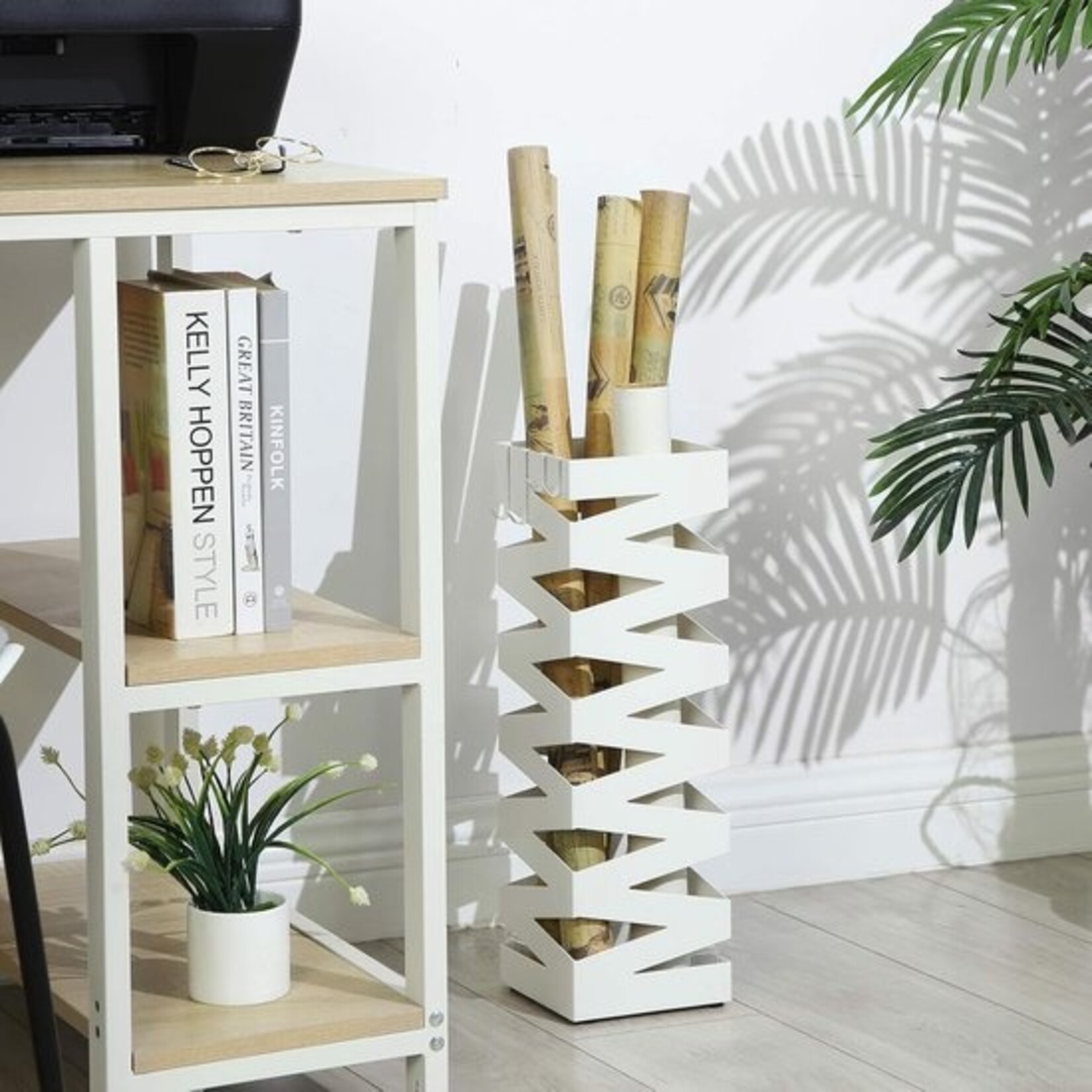 Bobbel Home Bobble Home - umbrella stand, metal, umbrella stand, square, 4 hooks and removable water catcher, 15.5 x 15.5 x 49 cm, white