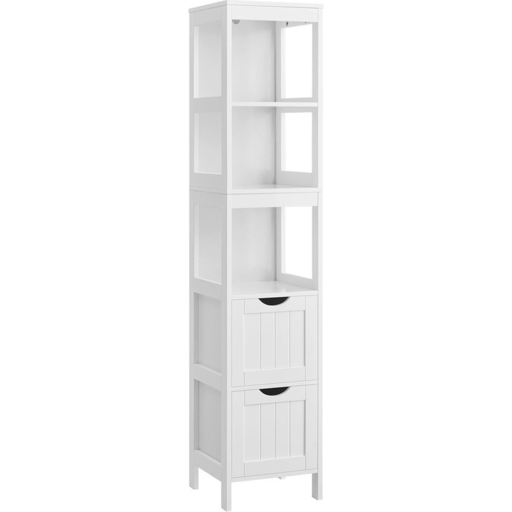 Bobbel Home Bobbel Home - Hoge kast voor badkamer, opbergmeubel op poten, smalle zuil, met 2 laden en 3 open vakken, 30 x 30 x 141,5 cm, voor badkamer, woonkamer, keuken, wit