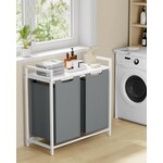 Bobbel Home Bobbel Home - Laundry basket, basket for dirty laundry, with 2 compartments and 2 removable pockets made of Oxford fabric, worktop, metal frame - 2 x 46 liters, 73 x 33 x 72 cm, white and light gray
