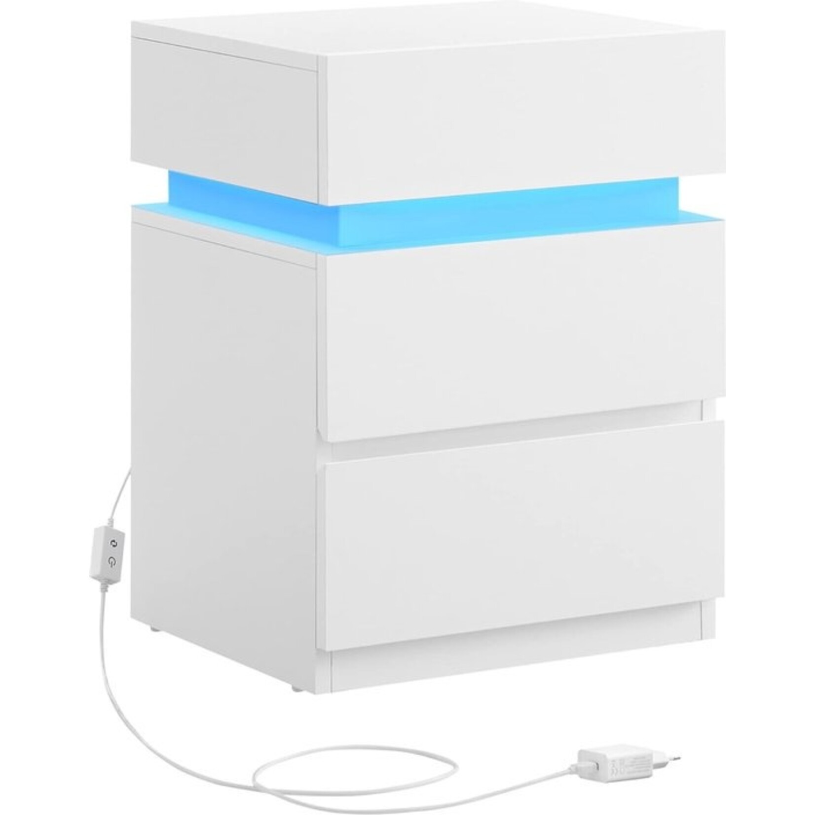 Bobbel Home Bobbel Home - Nachtkastje met ledverlichting, bijzettafel, verstelbare kleuren, sofatafel, 3 laden, nachtkastje voor slaapkamer, modern, 35 x 40 x 55 cm, wit