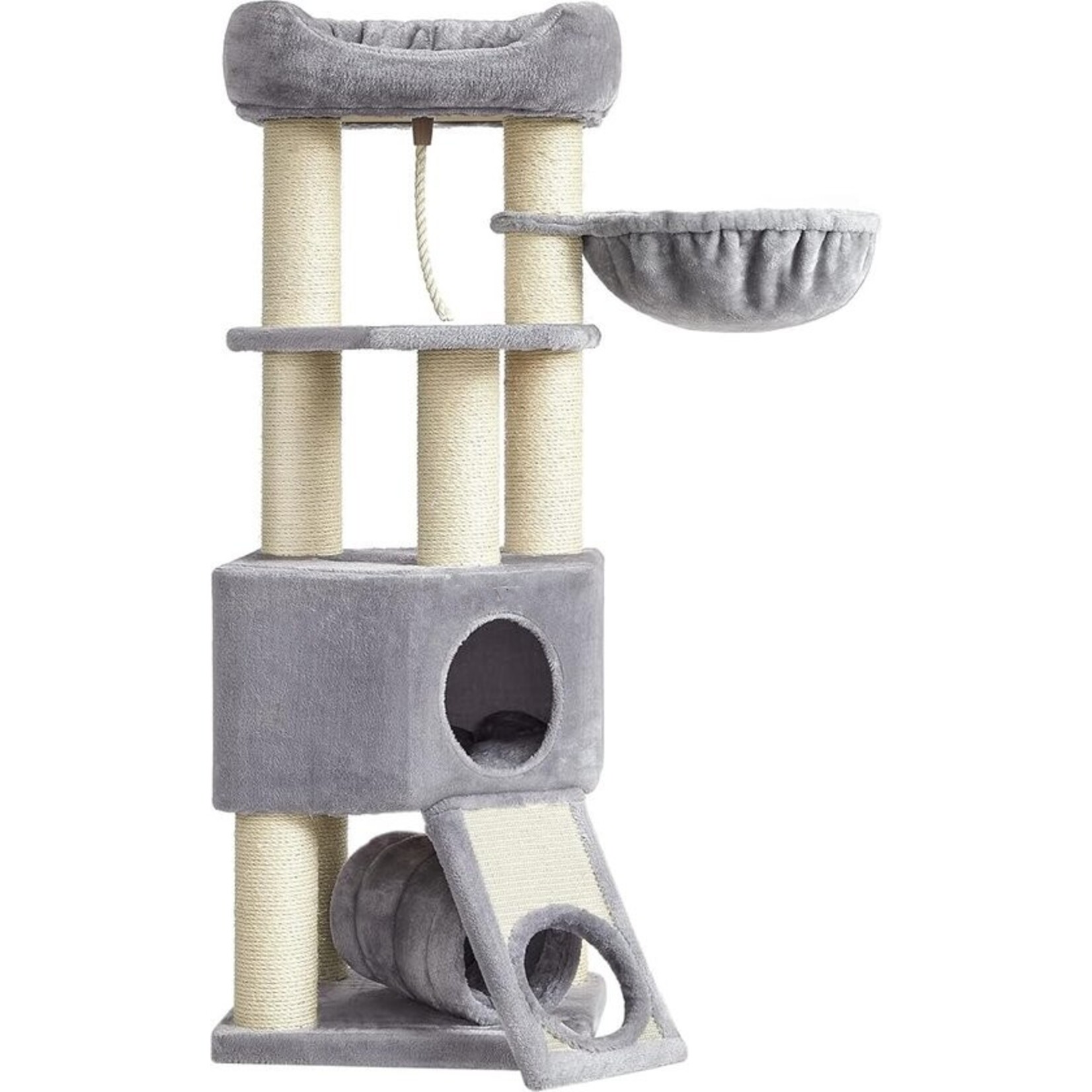 Bobbel Home Bobbel Home - Grote Kattenboom, M Kattenboom, met Grot, Hangmat, Pluche Platform, Tunnel, Sisal Stammen, Krasplank, 50 x 50 x 141 cm, lichtgrijs-natuur