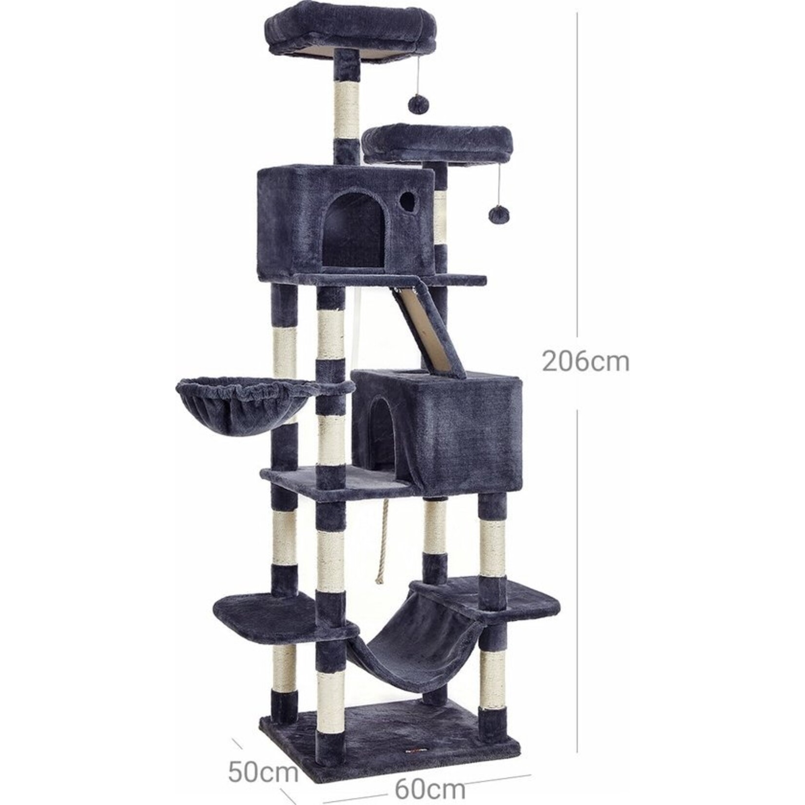 Bobbel Home Bobbel Home - Krabpaal, hoog, XL Kattenboom, 206 cm, rookgrijs