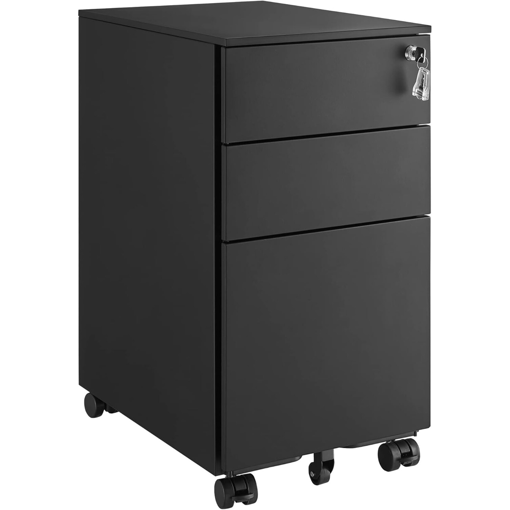 Parya Home Drawer unit with lockable - Drawer unit desk on wheels- 3 Drawers - metal - 30 x 45 x 60 cm black