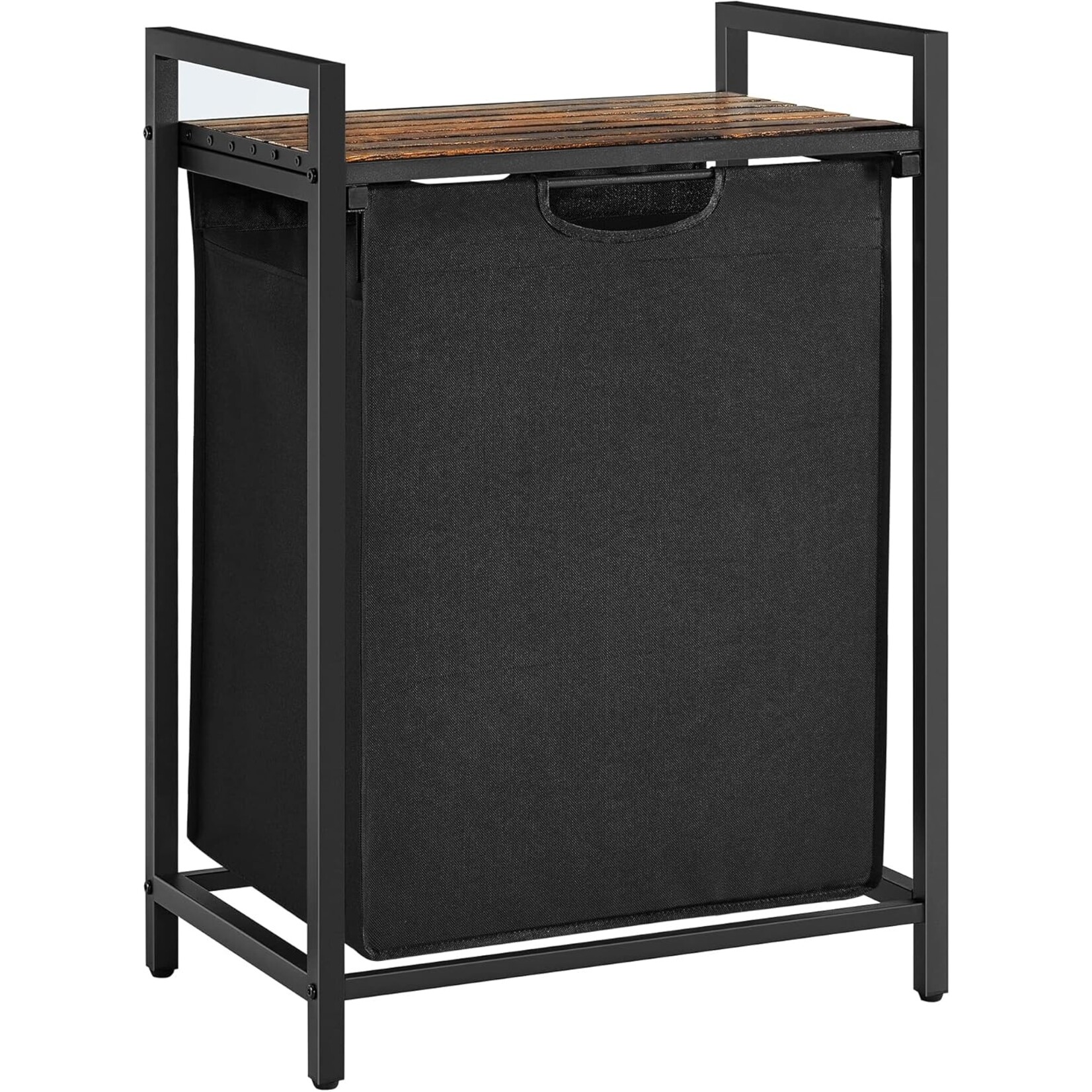 Laundry basket, laundry bucket with shelf, laundry cabinet, oxford fabric laundry bag expandable removable, metal frame, 65 l, 50 x 33 x 72 cm, vintage brown black