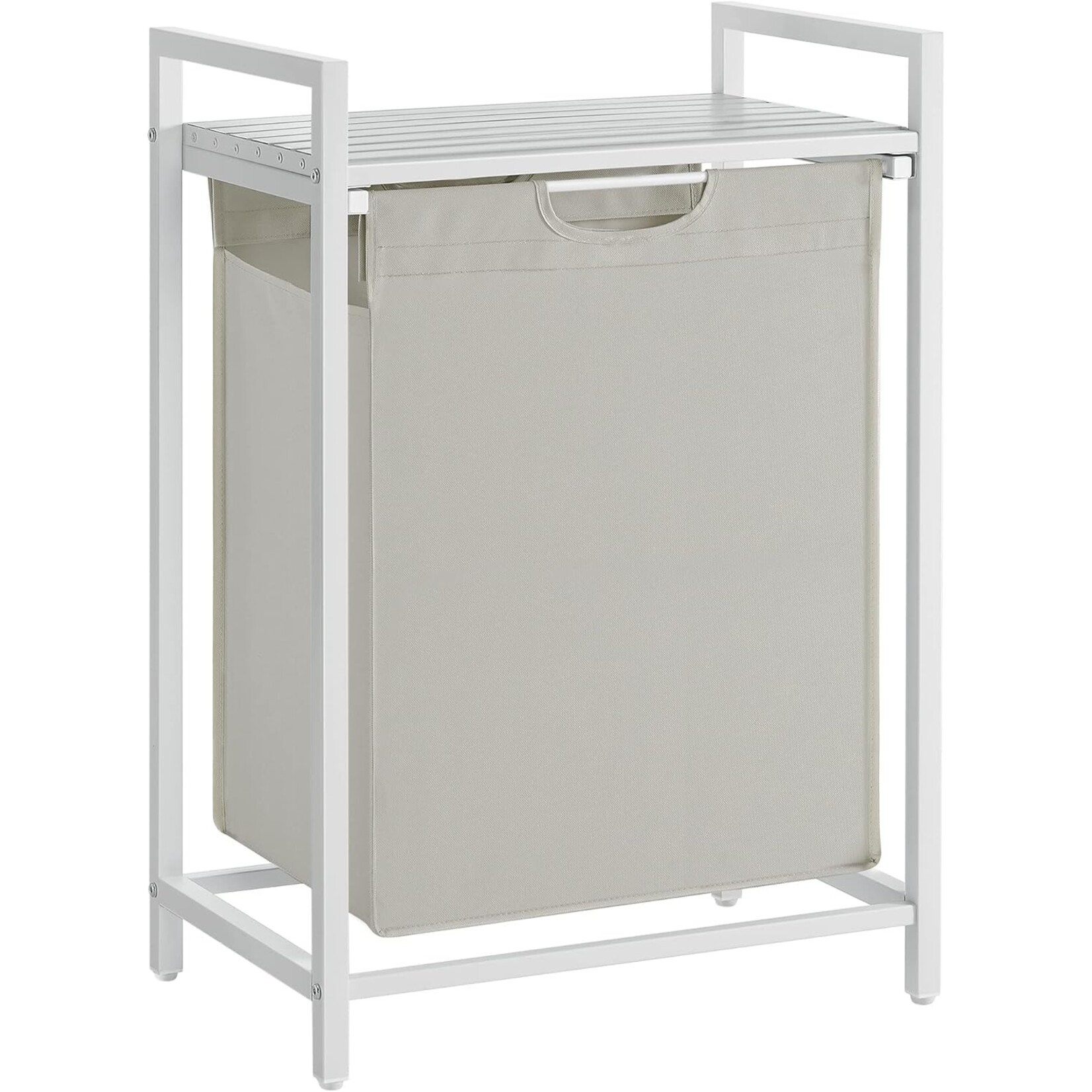 Wasmand, wasemmer met plank, waskast, oxford stof wasstas uitbreidbaar, verwijderbaar, metalen frame, 65 l, 50 x 33 x 72 cm, wit