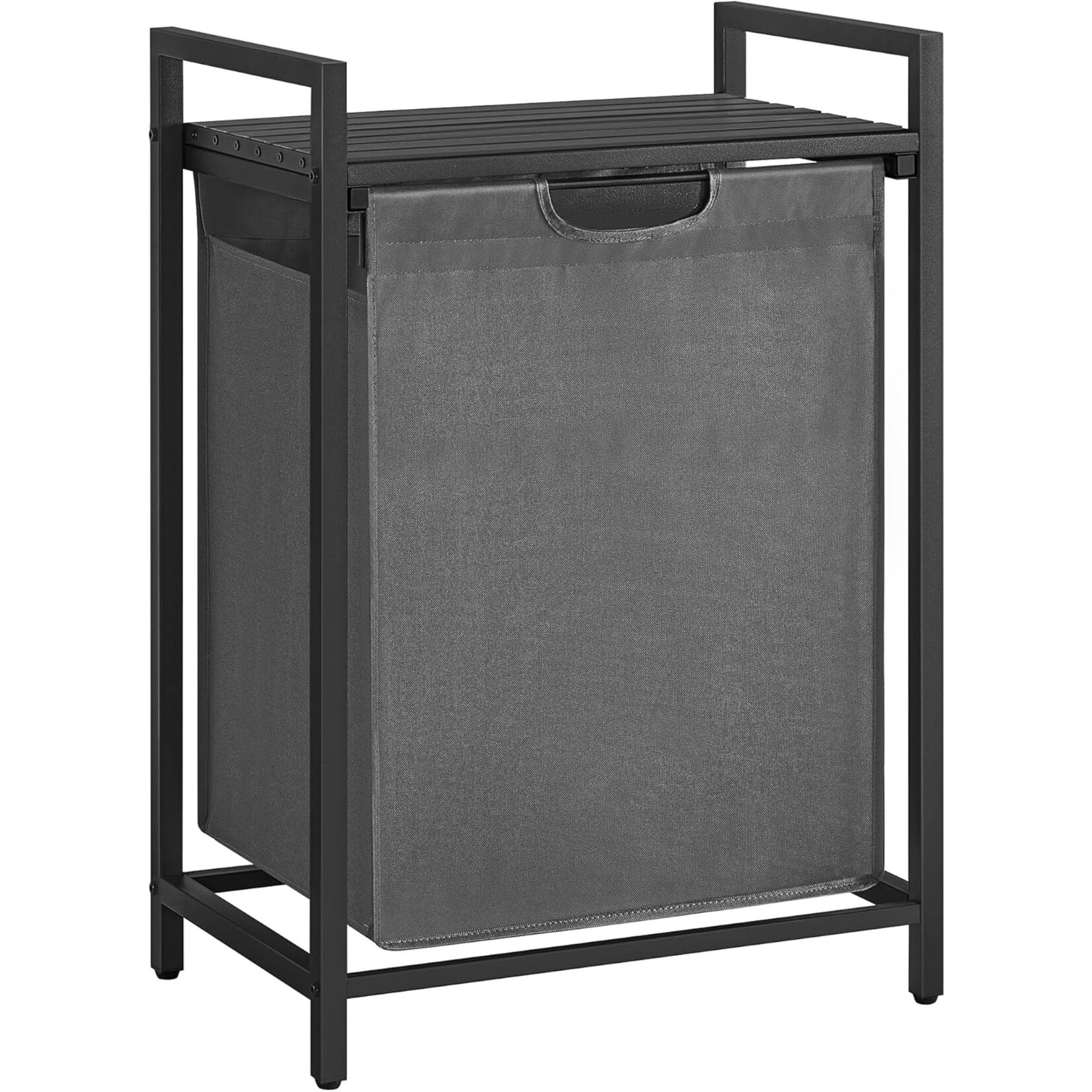 Laundry basket, laundry bucket with shelf, laundry closet, oxford fabric laundry bag expandable, removable, metal frame, 65 l, 50 x 33 x 72 cm, black gray