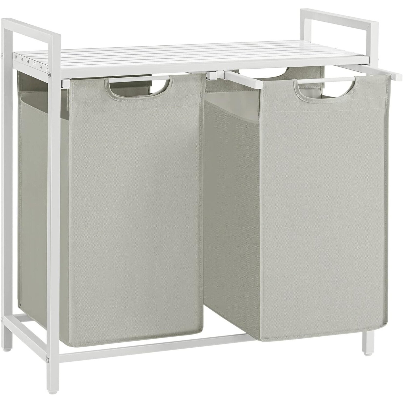 Wasmand 2 compartimenten, wasmand met plank, waskast, oxford stof verwijderbaar metalen frame, 2 x 46 l, 73 x 33 x 72 cm, wit