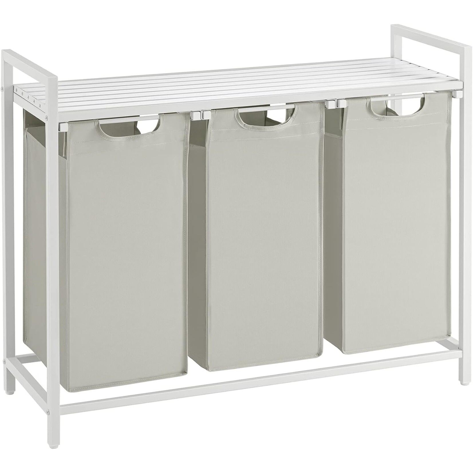 Laundry Basket With 3 Compartments, Pull-out Laundry Sorter, Removable Laundry Bag, 3 X 38L, 92.5 X 33 X 72 Cm, White