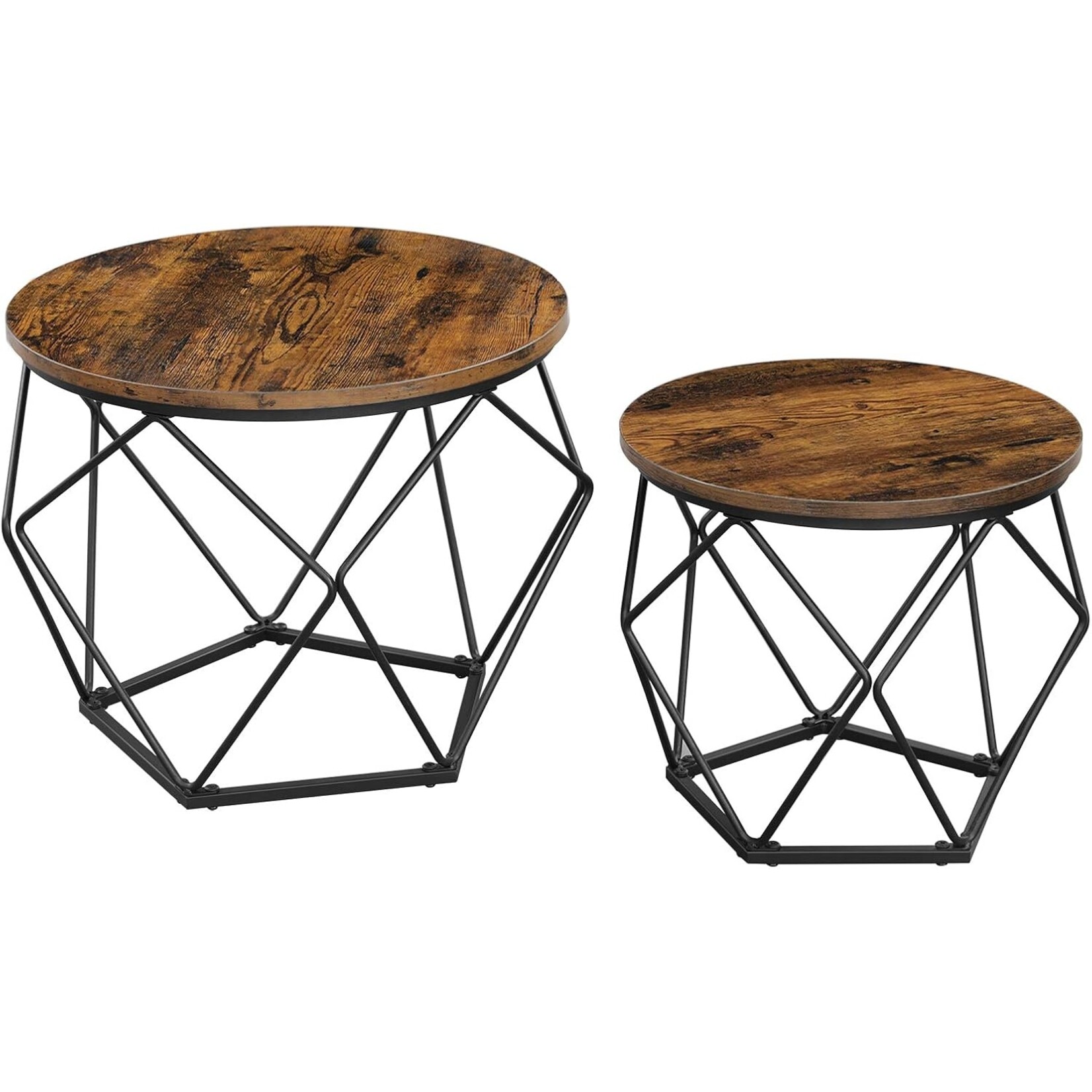 Parya Home Parya Home coffee table,side table,Coffee tables, set of 2 side tables, robust, steel frame, for living room, bedroom, vintage brown-black