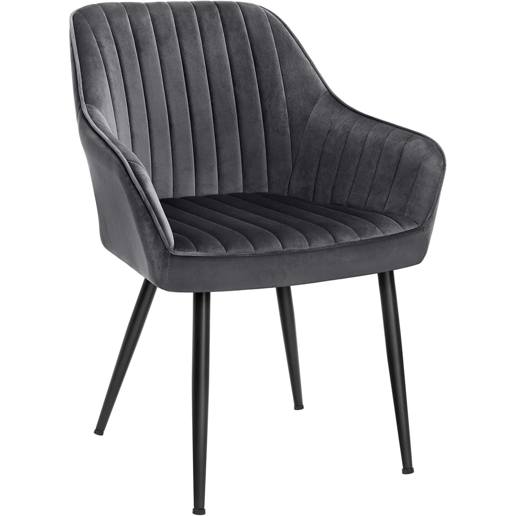 Parya Home eetkamerstoel, fauteuil, gestoffeerde stoel met armleuningen, metalen poten, fluwelen bekleding, zitbreedte 49 cm, max. 110 kg, voor studeerkamer, woonkamer, slaapkamer, grijs