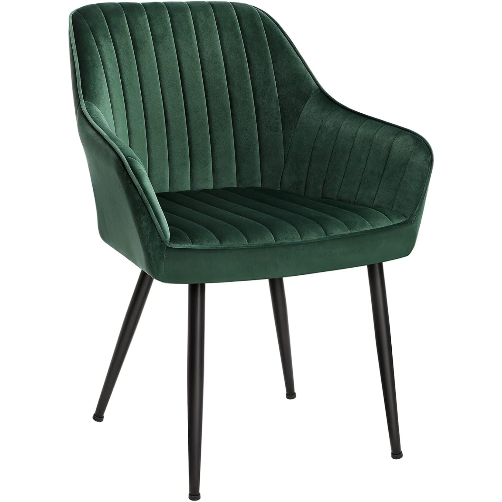 Parya Home eetkamerstoel, fauteuil, gestoffeerde stoel met armleuningen, metalen poten, fluwelen bekleding, zitbreedte 49 cm, max. 110 kg, voor studeerkamer, woonkamer, slaapkamer, groen