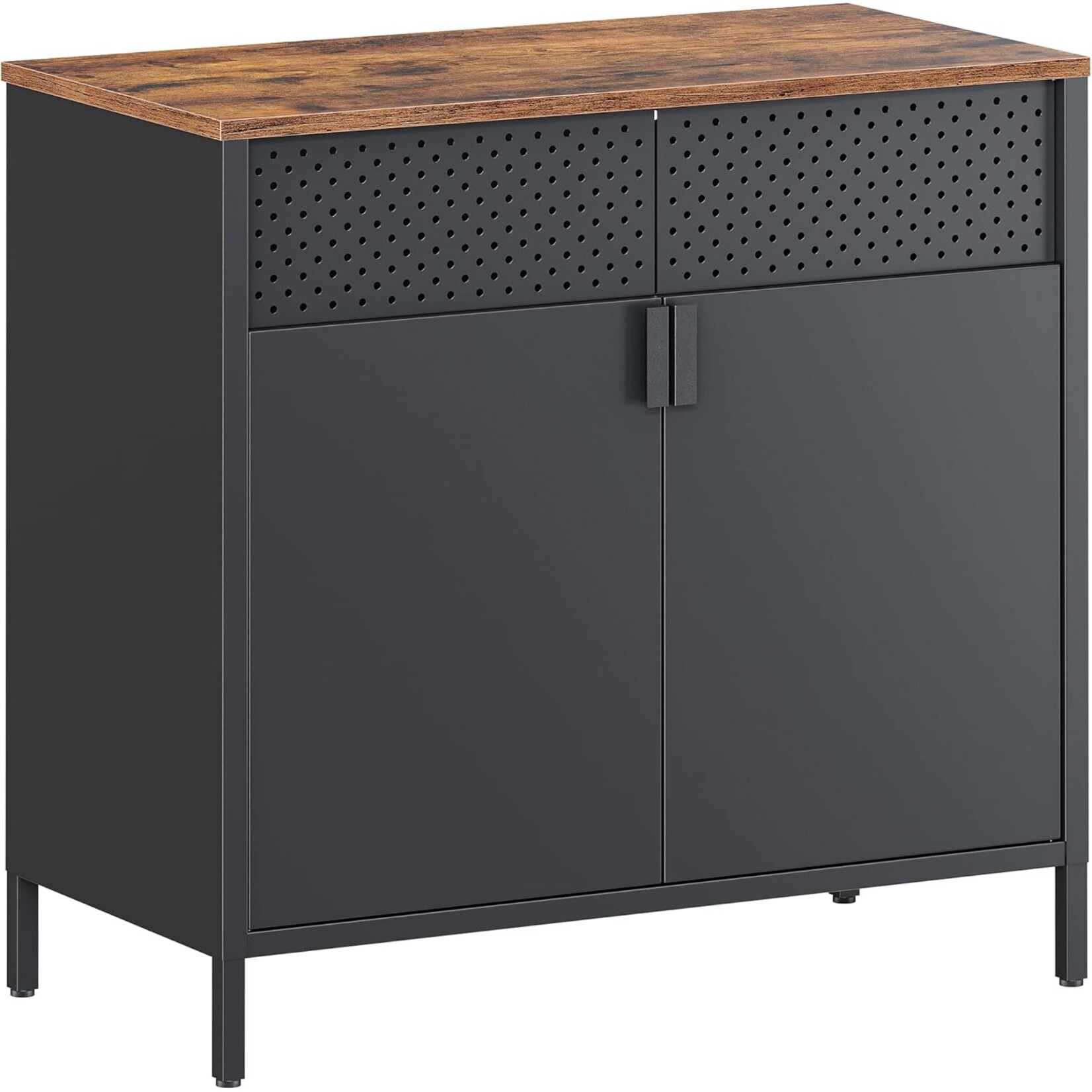 Parya Home Industriële Opbergkast – 80x40x76 cm – Met Deuren & Verstelbare Schappen – Zwart/Rustiek Bruin – Staal & Hout – Stabiel & Duurzaam – Voor Woonkamer, Hal of Kantoor