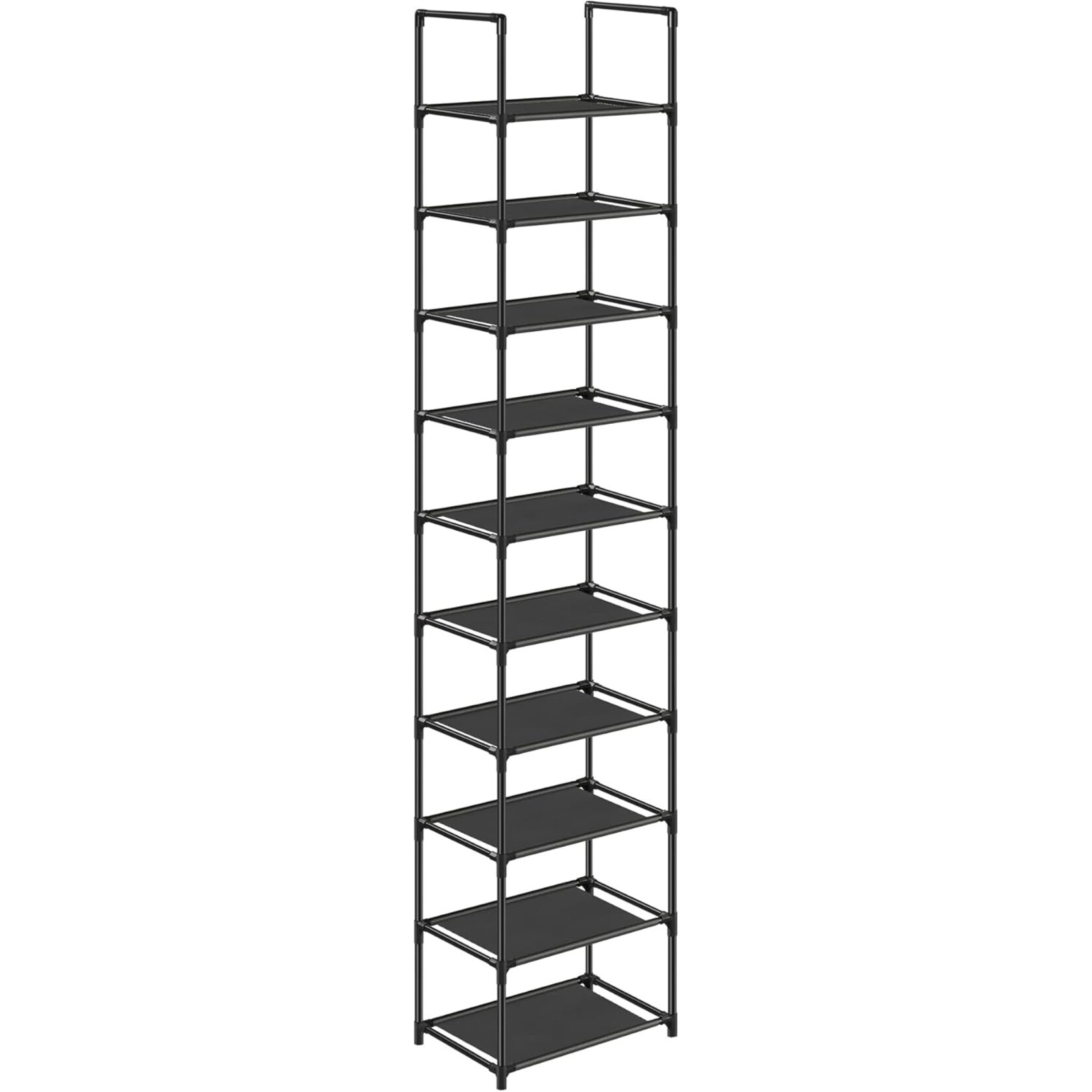 Parya Home Schoenenrek met 10 niveaus, schoenenrek, 33 x 33 x 173 cm, metalen frame, van vliesstof, voor entree, slaapkamer, zwart 