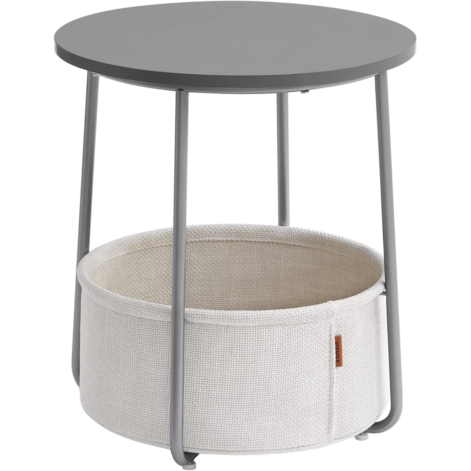 Bijzettafel rond kleine tafel salontafel klein woonkamertafel met stoffen mand opbergruimte voor woonkamer slaapkamer nachtkastje grijs-wolk wit Grijs + troebel wit 45 x 45 x 50 cm
