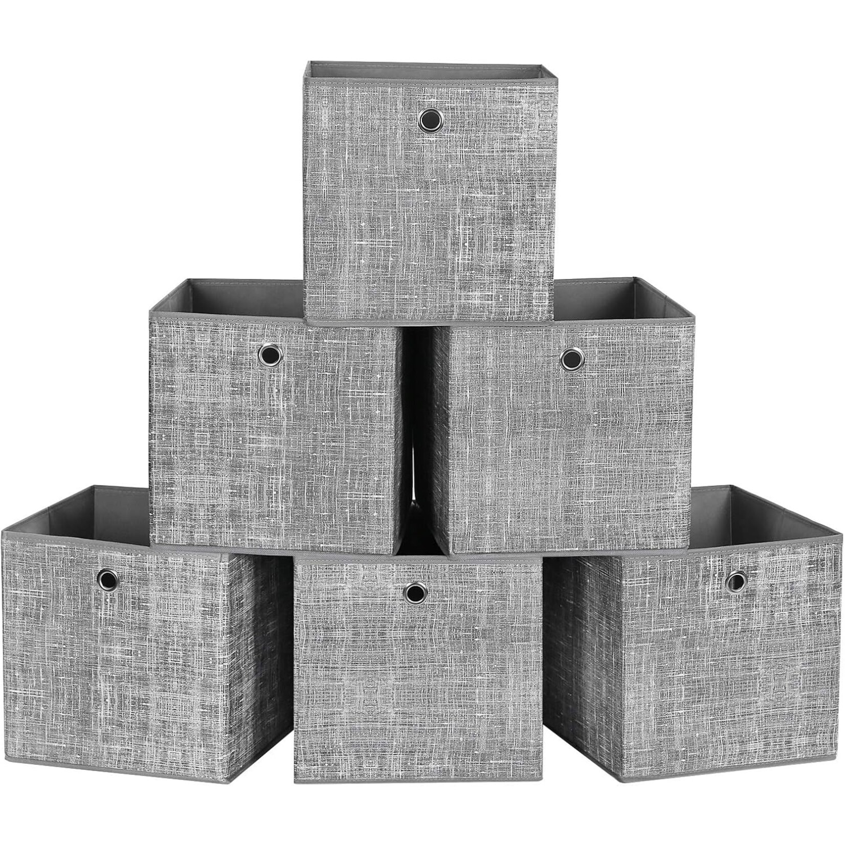 Opvouwbare opbergdozen, 6 stuks, kubussen, bakken, manden, kisten, van vliesstof, 30 x 30 x 30 cm, voor speelgoed, kleding, grijs gemêleerd