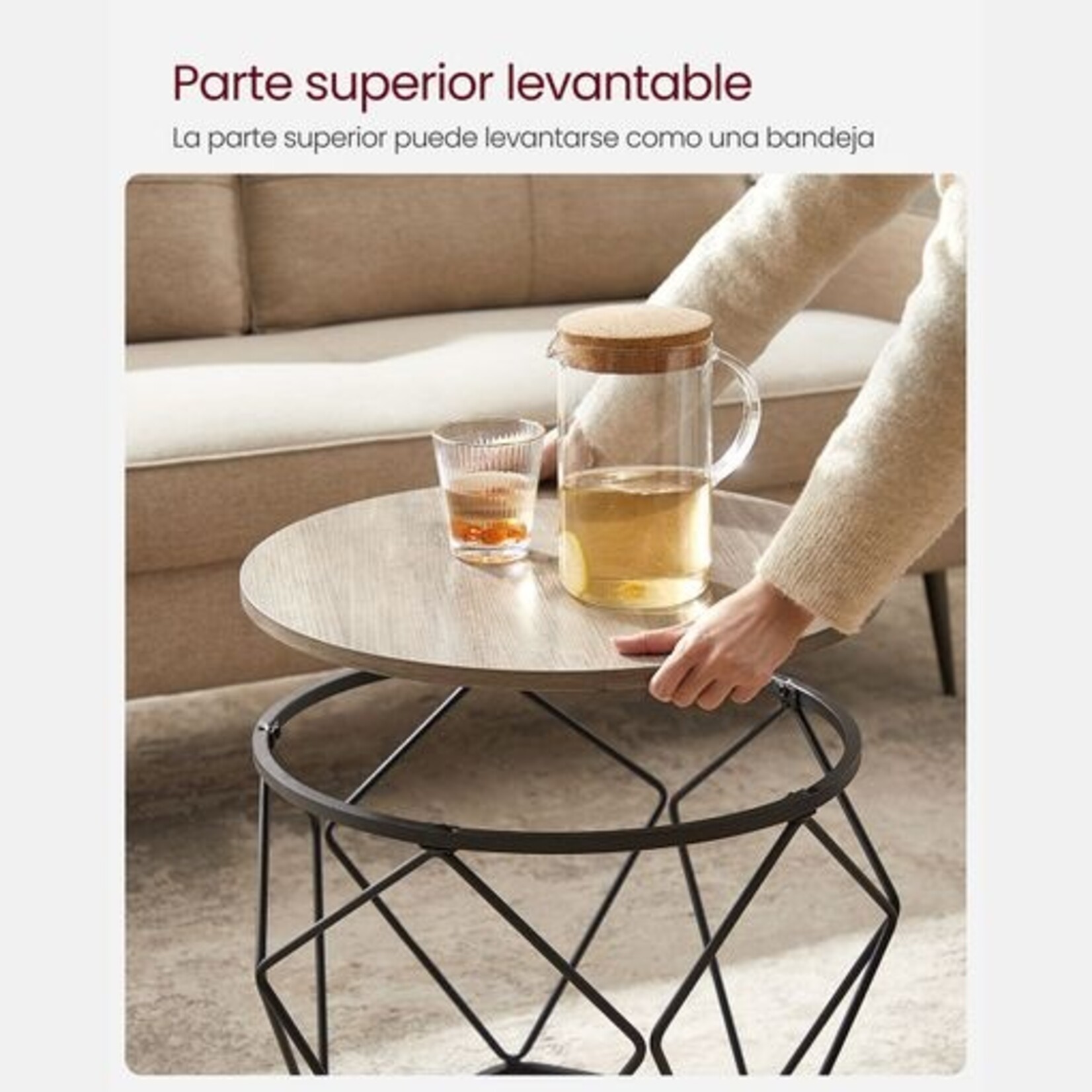 Parya Home Side table, set of 2, coffee tables, sofa table with basket function, set table, geometric, steel frame, for living room, bedroom, gray-black