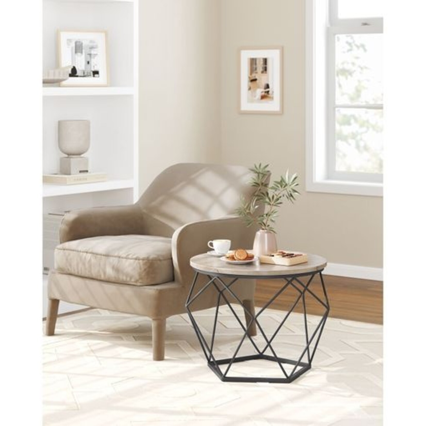 Parya Home Side table, set of 2, coffee tables, sofa table with basket function, set table, geometric, steel frame, for living room, bedroom, gray-black