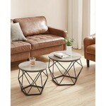 Parya Home Bijzettafel, set van 2, salontafels, banktafel met mandfunctie, gedekte tafel, geometrisch, stalen frame, voor woonkamer, slaapkamer, grijs-zwart